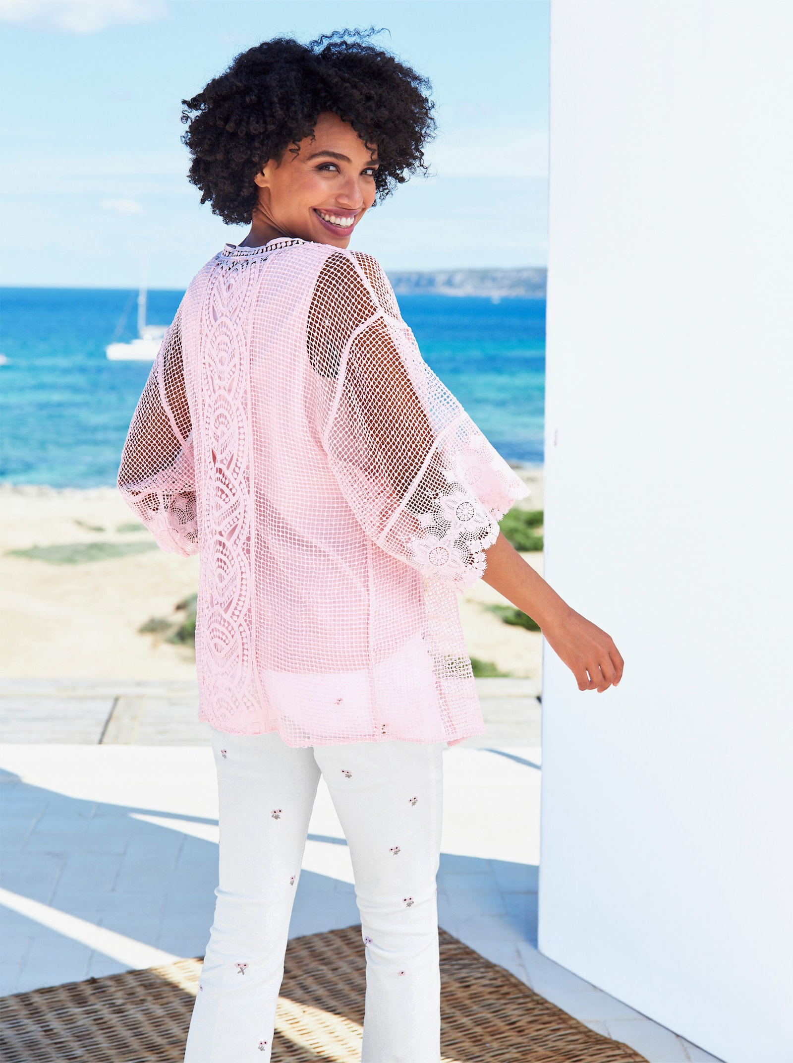 heine Shirtjasje met gehaakt kant - lichtroze