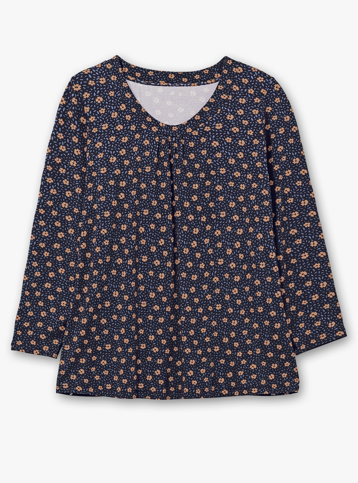 Tunikashirt in A-Form - marine-camel-bedruckt