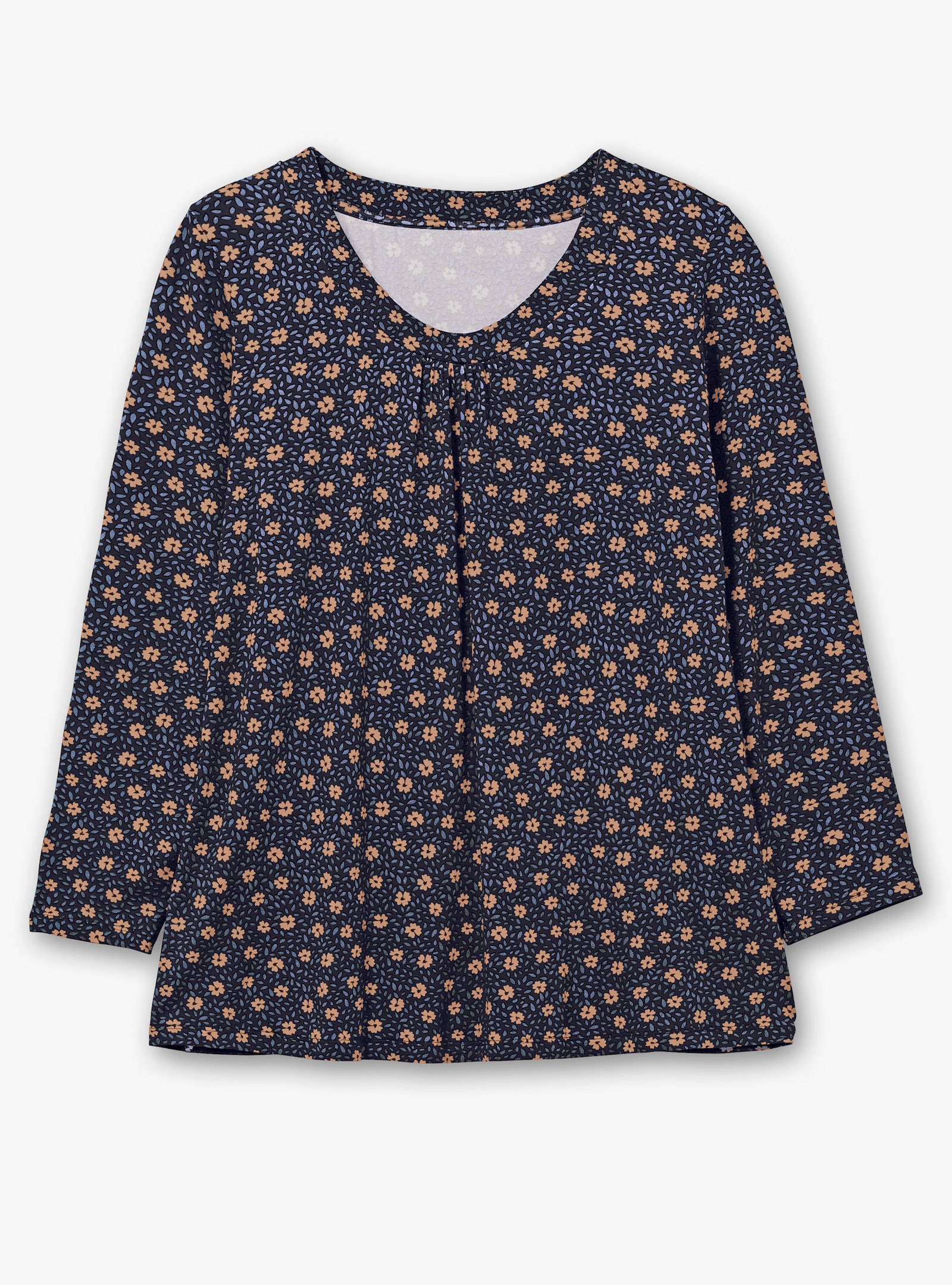 Tunikashirt in A-Form - marine-camel-bedruckt