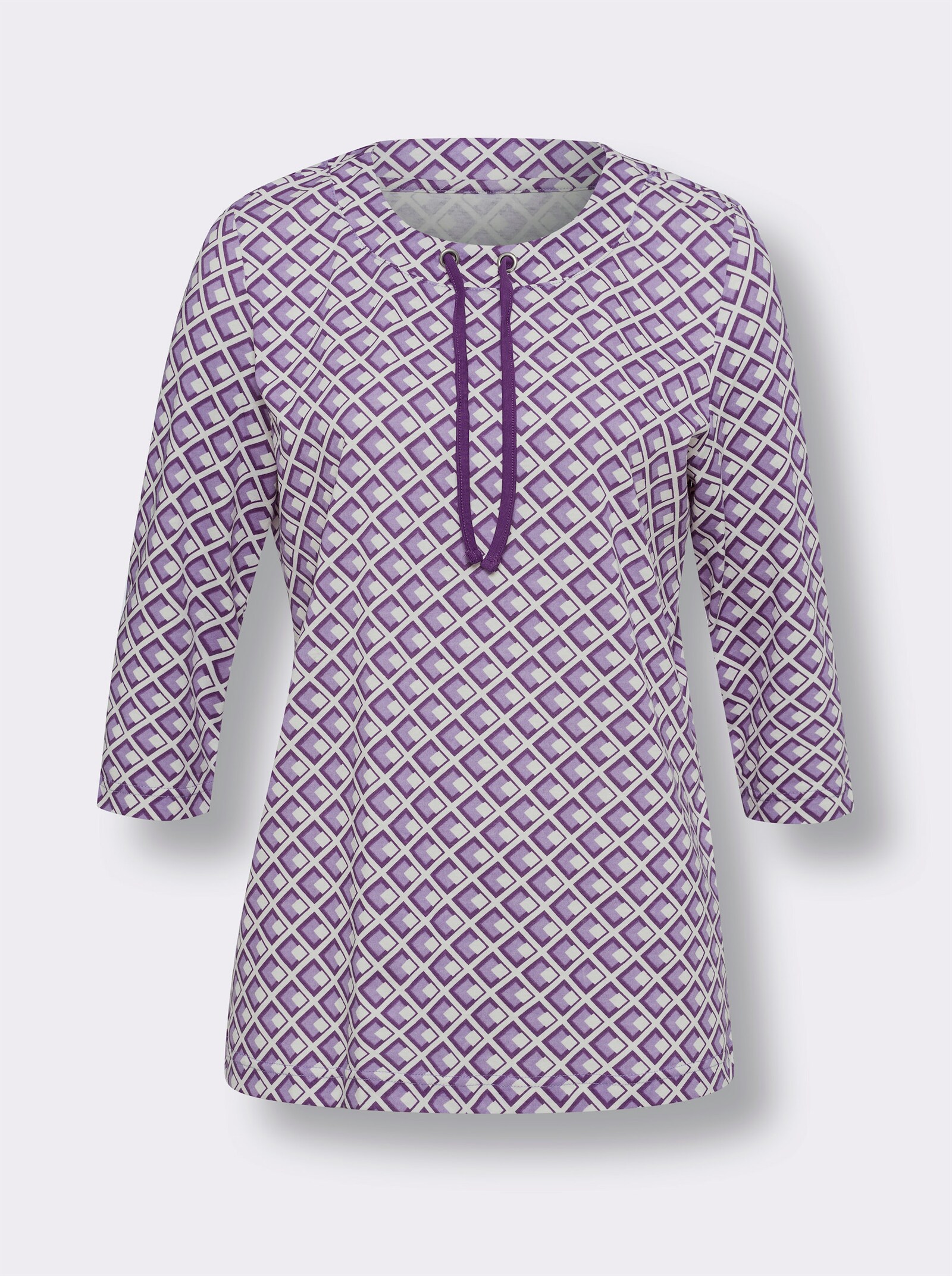3/4-Arm-Shirt im grafischen Druckmuster - ecru-lila-bedruckt