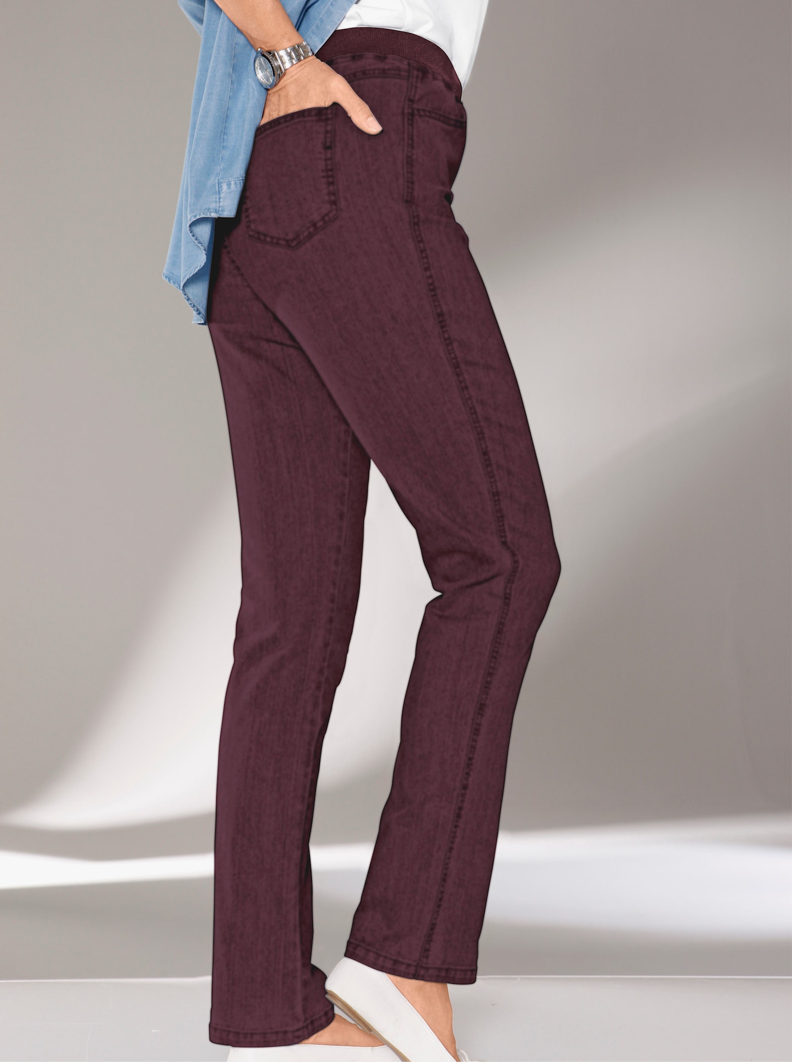 Stretchjeans met comfortband rondom - bordeaux