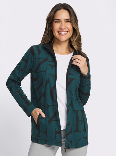 Shirtjacke mit Lettering-Druck - petrol-schwarz-bedruckt