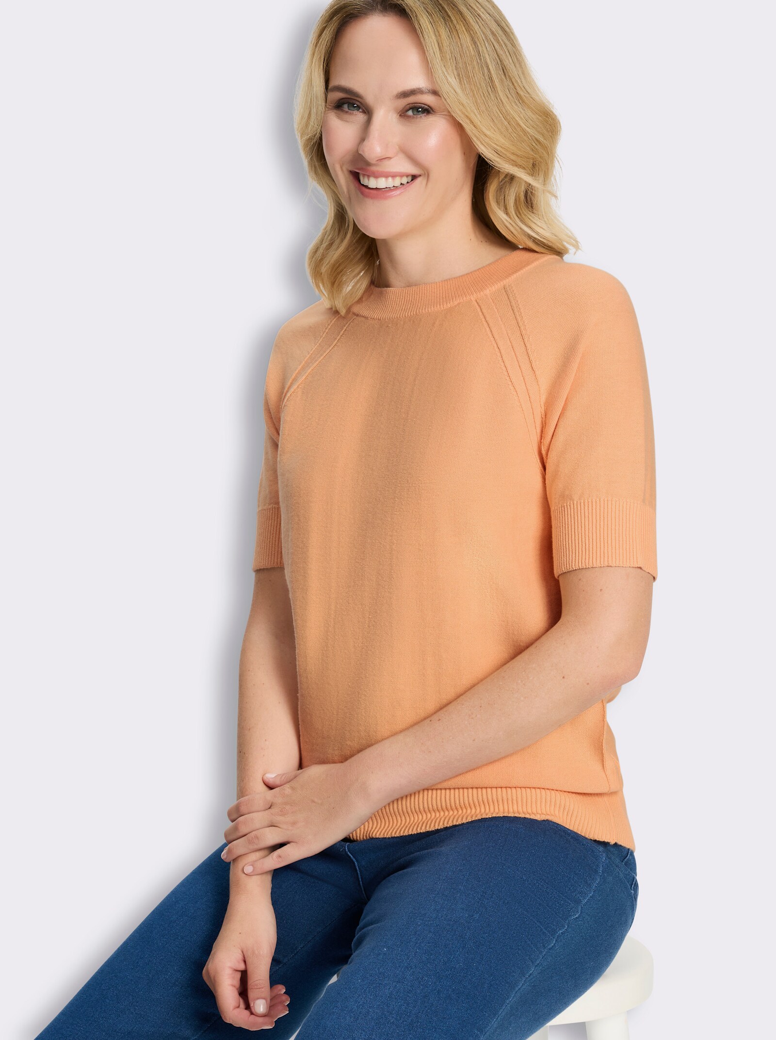 Kurzarmpullover mit Raglan-Ärmeln - apricot