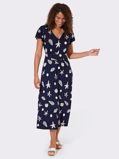 Jerseykleid mit Raffungen - marine-weiß-bedruckt