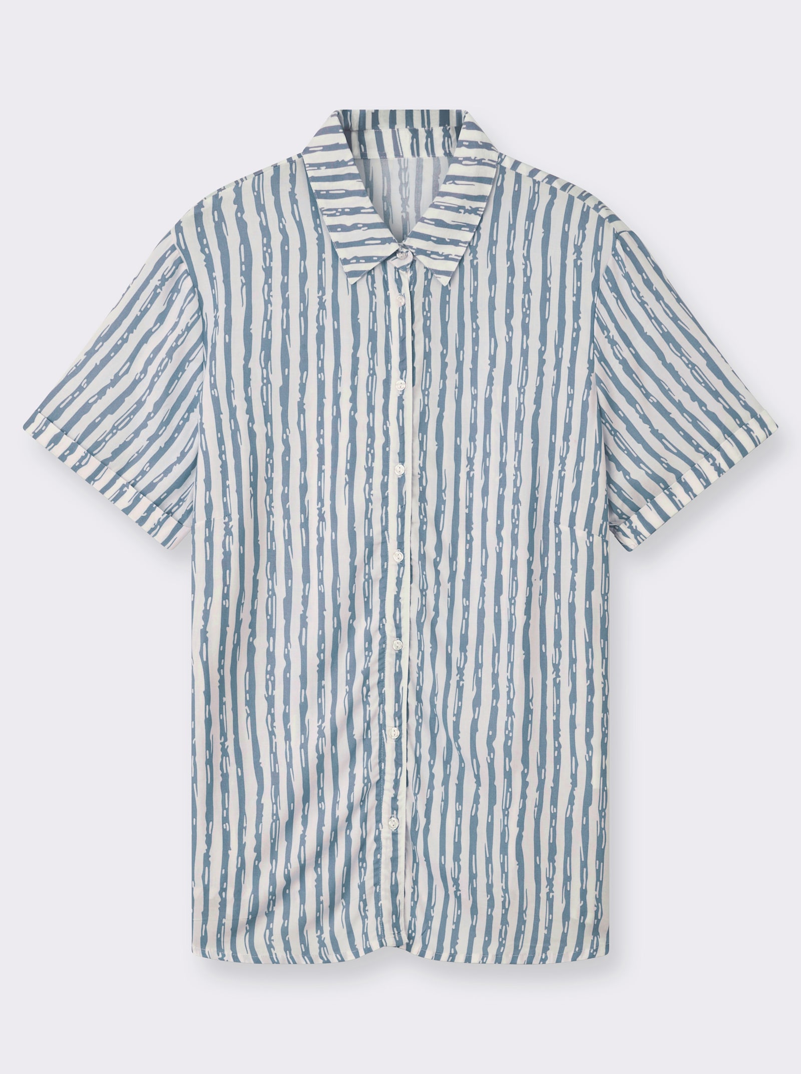 Gestreifte Bluse mit kurzen Ärmeln - taubenblau-ecru-gestreift