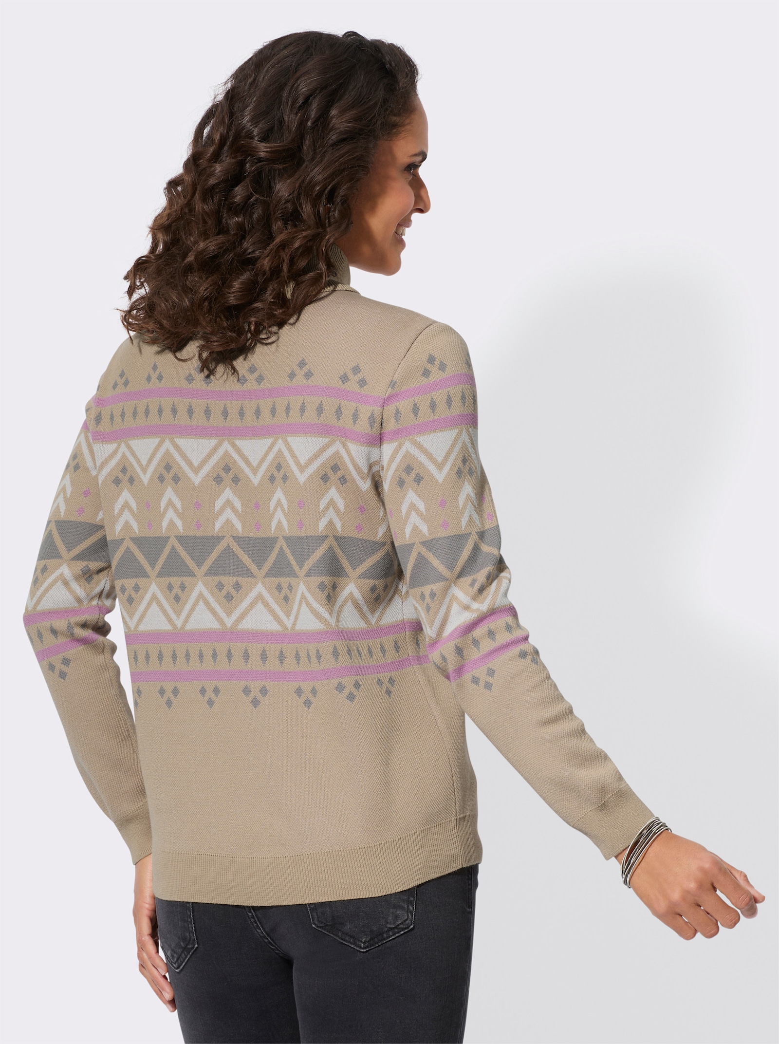 Rollkragenpullover mit Norweger-Muster - beige-ecru