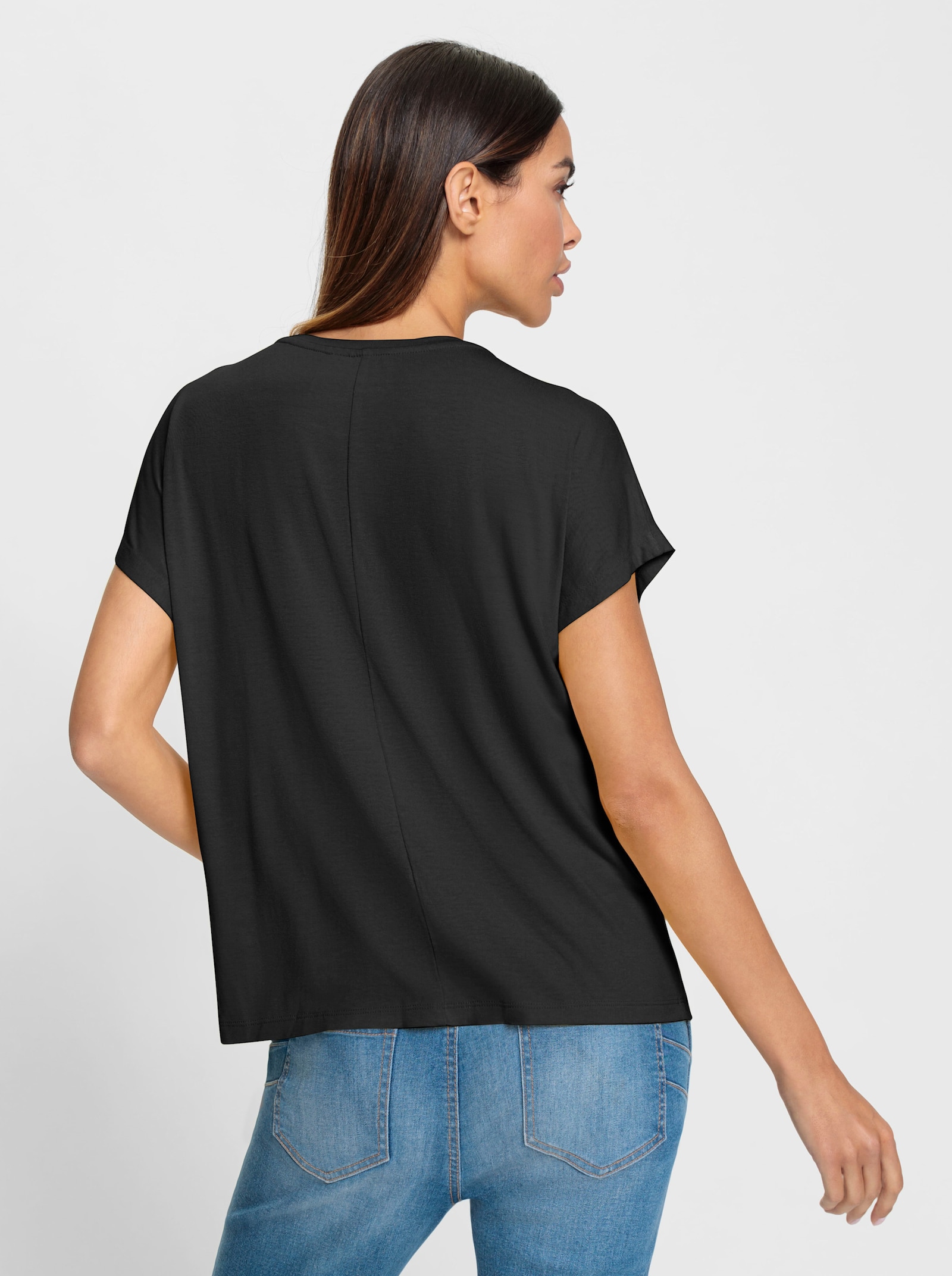 heine Rundhalsshirt mit Glitzersteinchen - schwarz