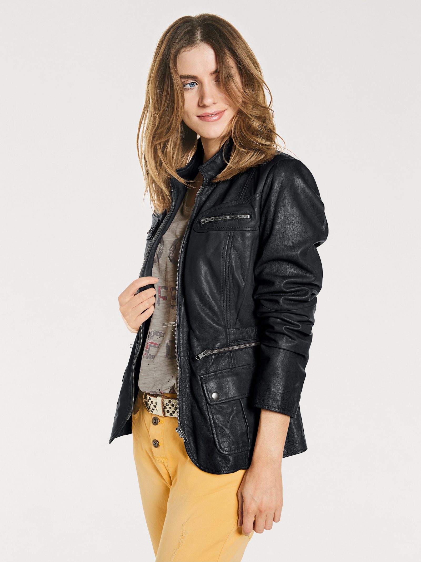 heine Leren jack in used-look - zwart