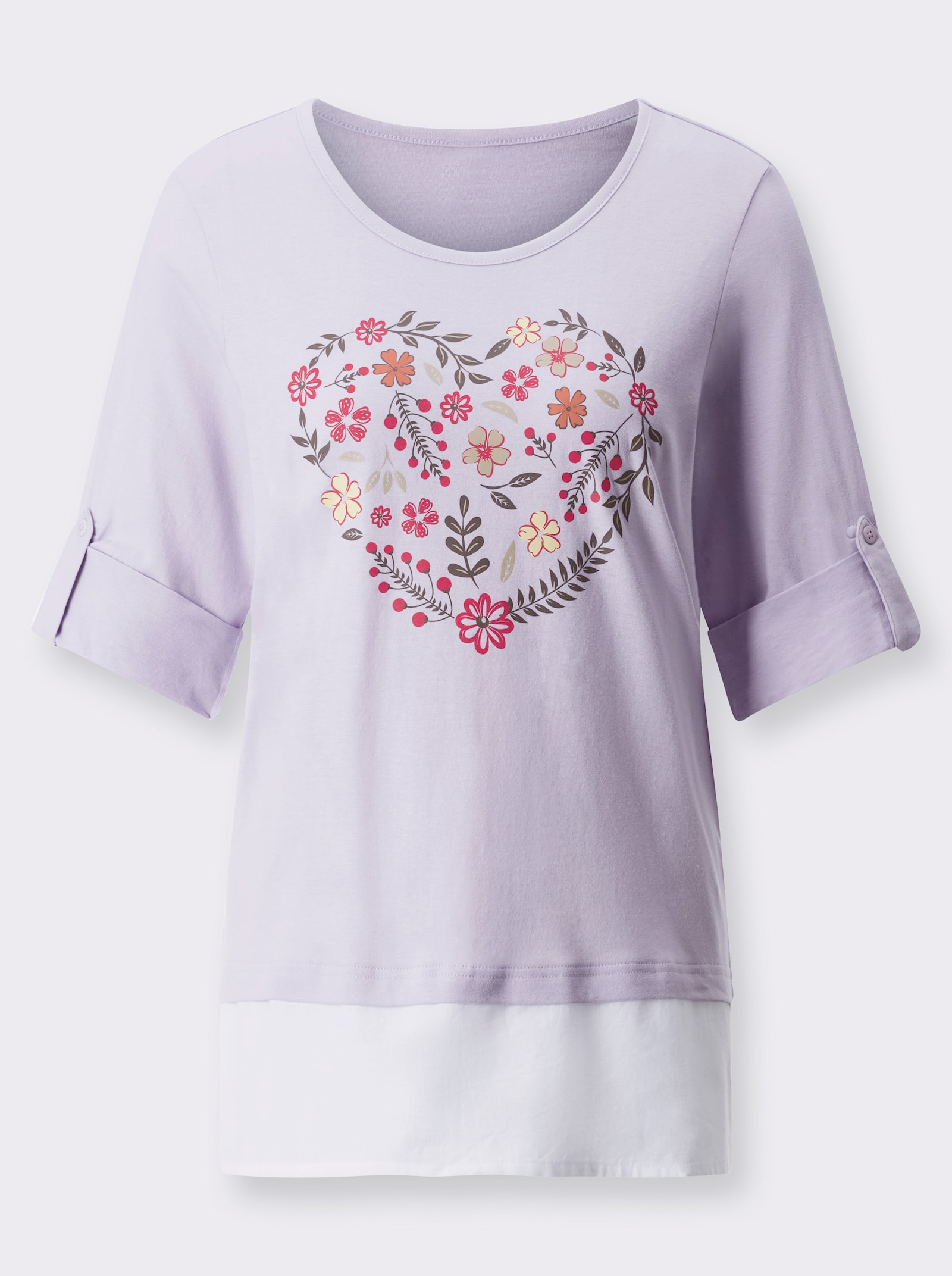 2-in-1-Shirt mit floralem Druck - flieder-weiß