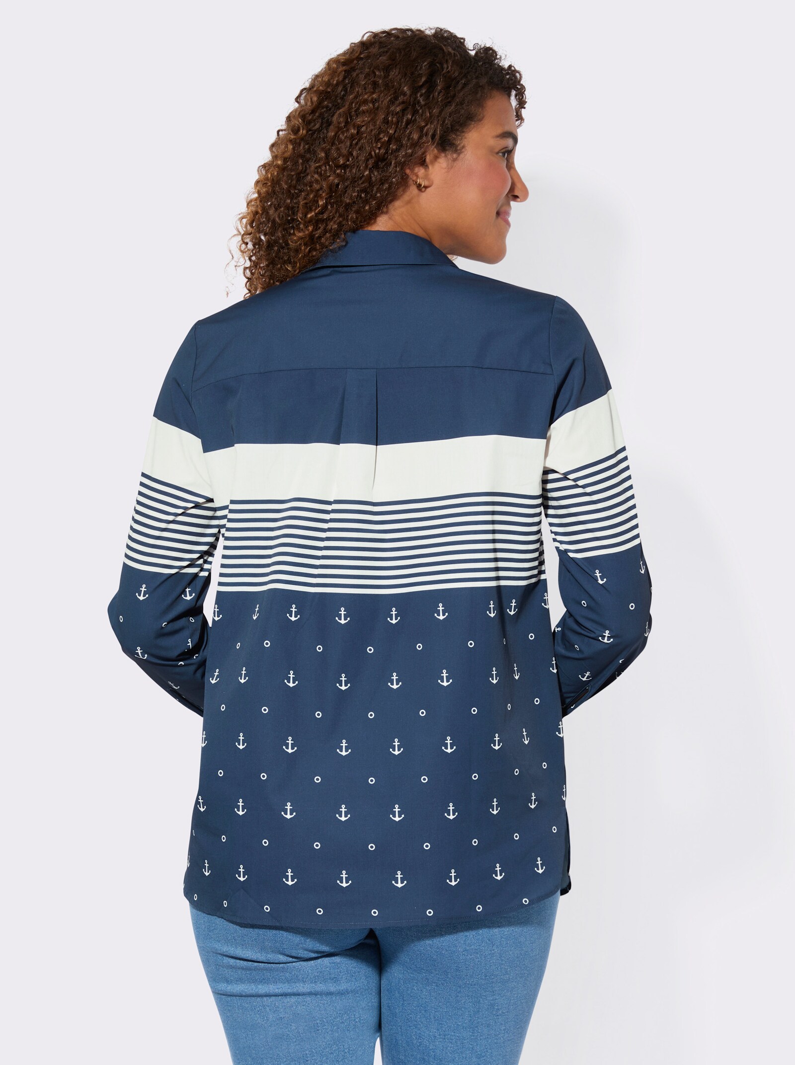 Langarm-Bluse mit Hemdkragen - dunkelblau-weiß-gestreift
