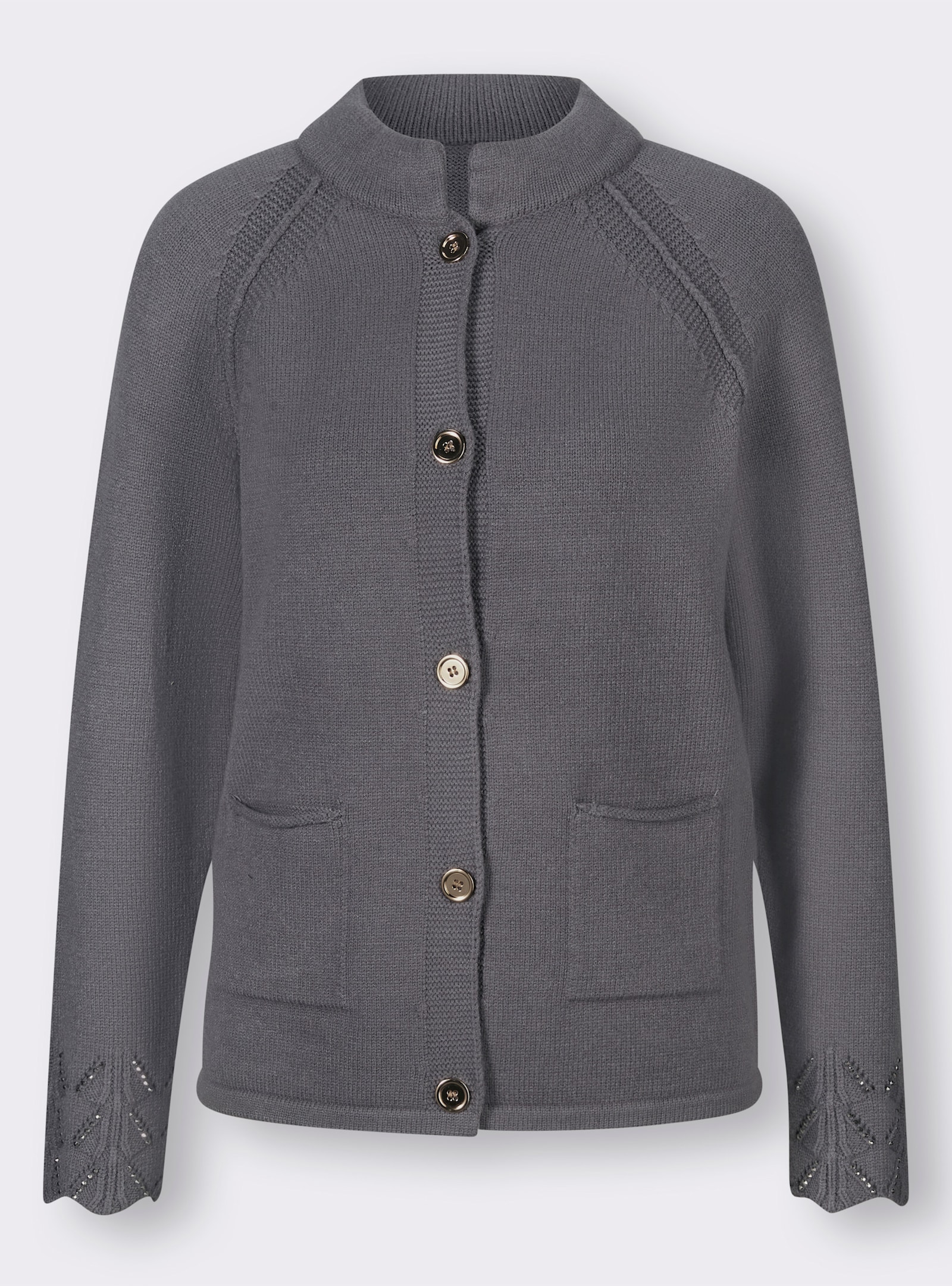 Strickjacke mit Ajourbordüre - anthrazit