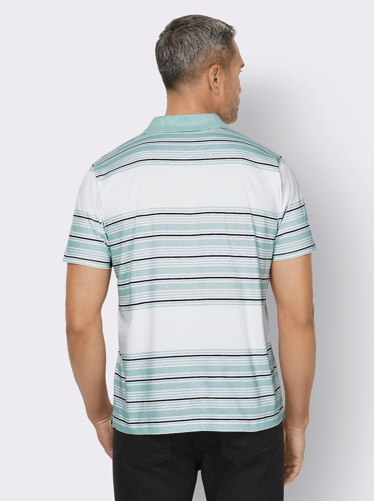 Poloshirt - weiß-mint-bedruckt