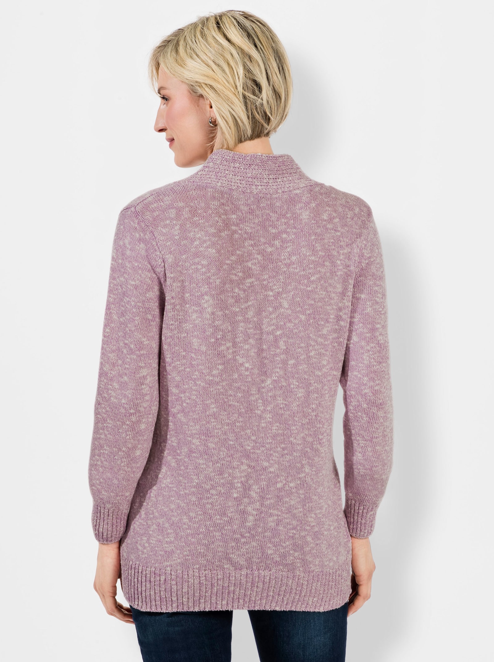 V-Ausschnitt-Pullover in 2-in-1-Optik - orchidee-meliert