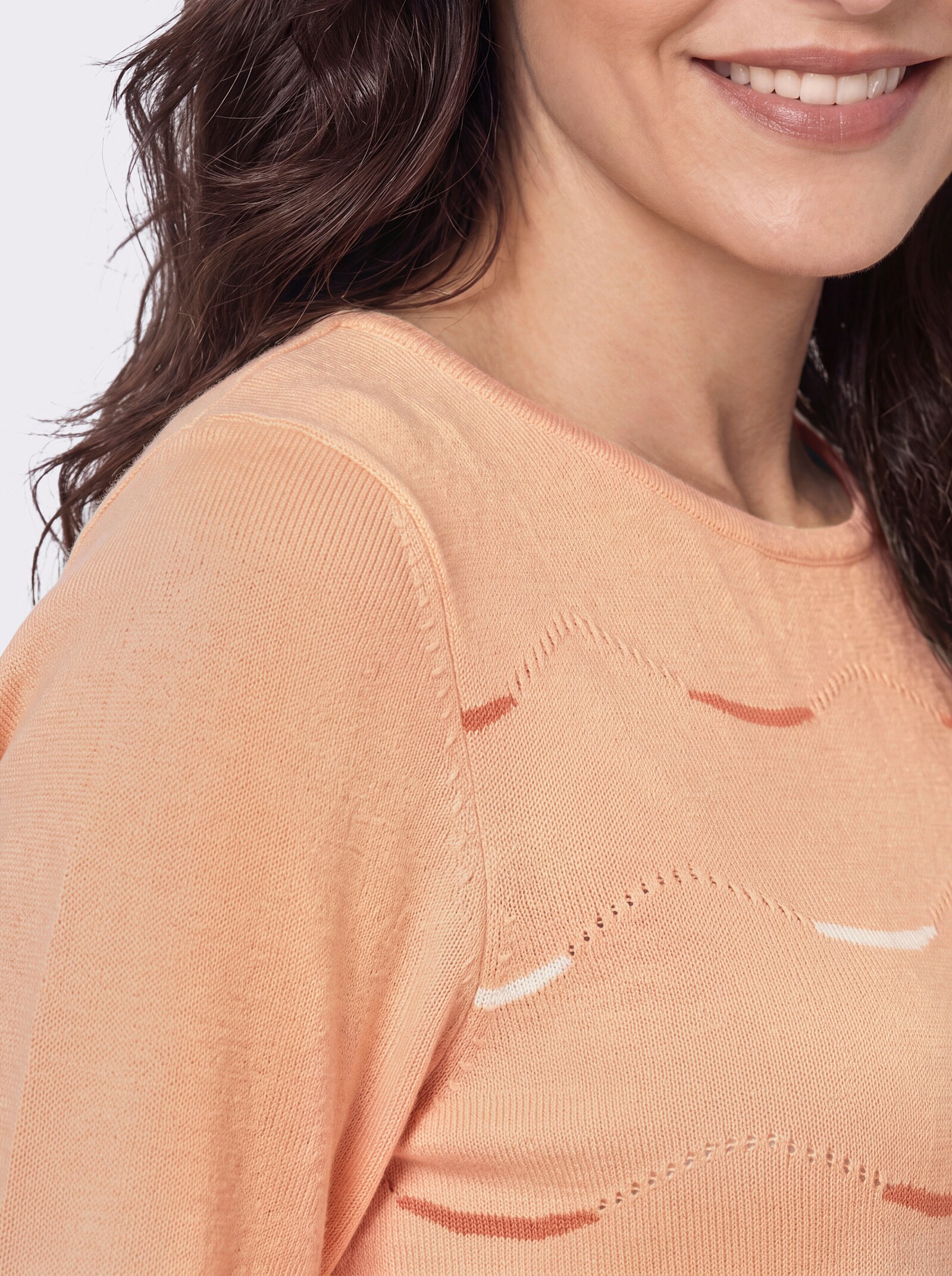 3/4-Arm-Pullover mit Wellenmuster - apricot-ecru