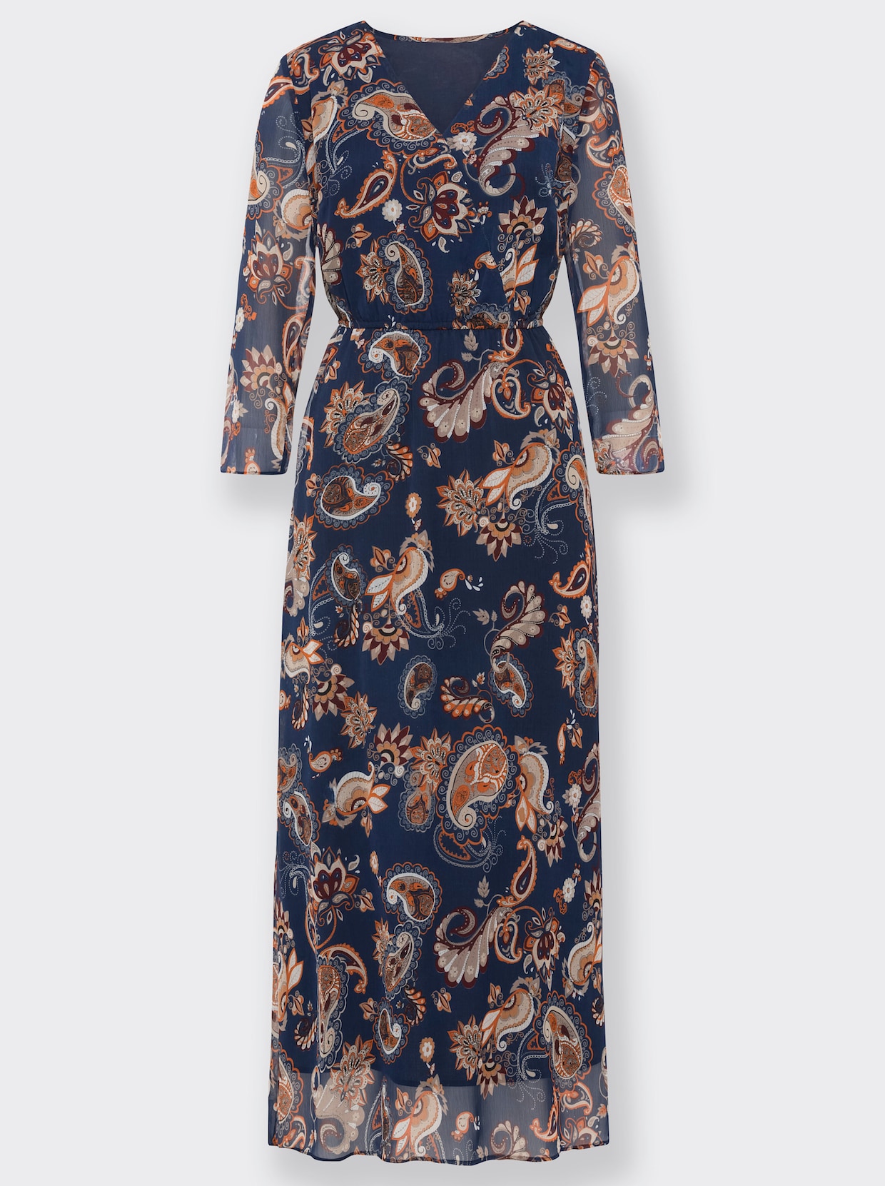 Robe longue en mousseline avec imprimé floral - bleu foncé - motifs