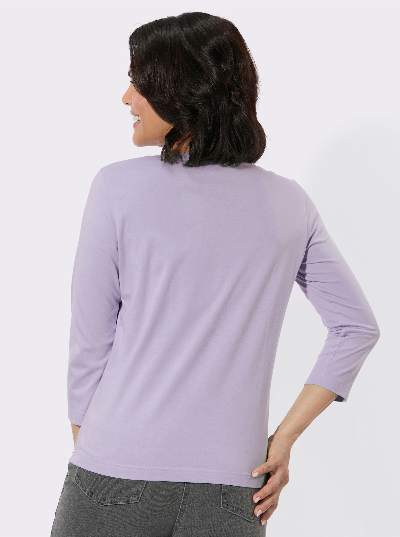 Rundhalsshirt mit Ziersteinchen - flieder