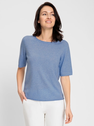 Feinstrickpullover - blau-meliert