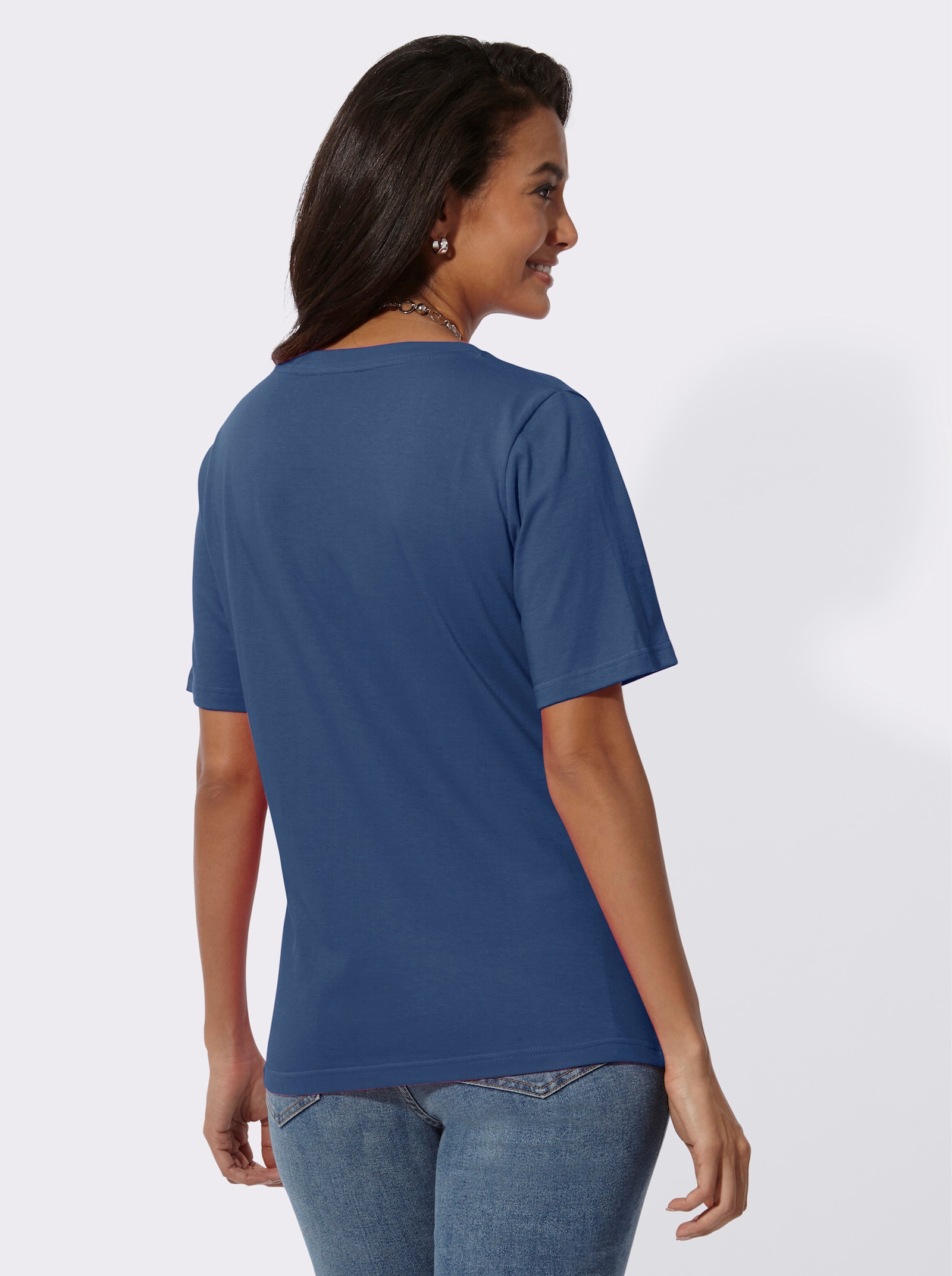 Kurzarmshirt mit V-Ausschnitt - jeansblau