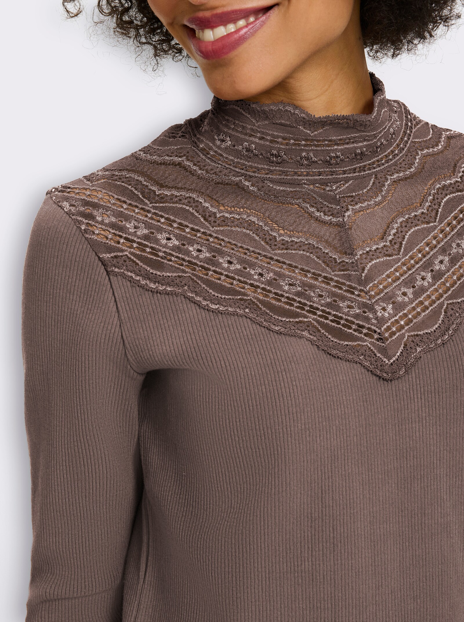 heine 3/4-Arm-Shirt mit Spitzeneinsatz - dunkeltaupe