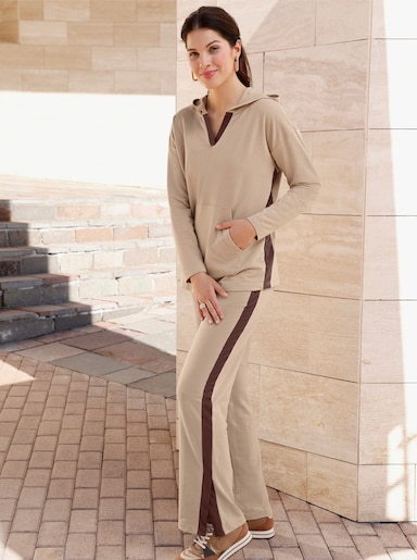 Kapuzensweatshirt mit Kontrast-Streifen - beige-schoko