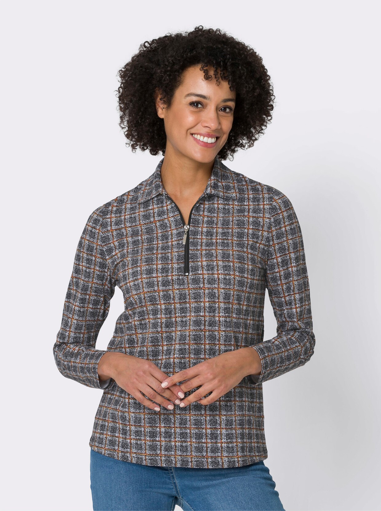 Shirt met lange mouwen - zwart/roestrood bedrukt