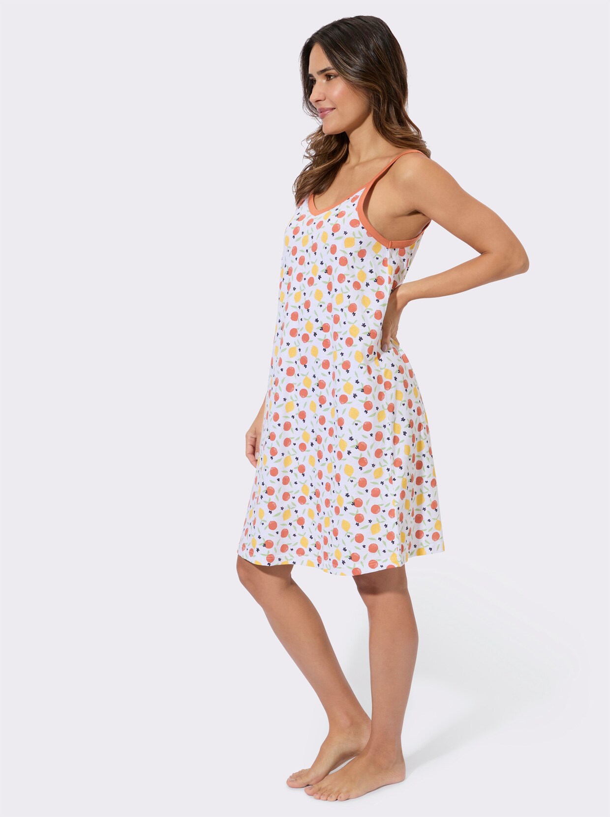 Nachthemd mit schmalen Trägern - weiß-bedruckt