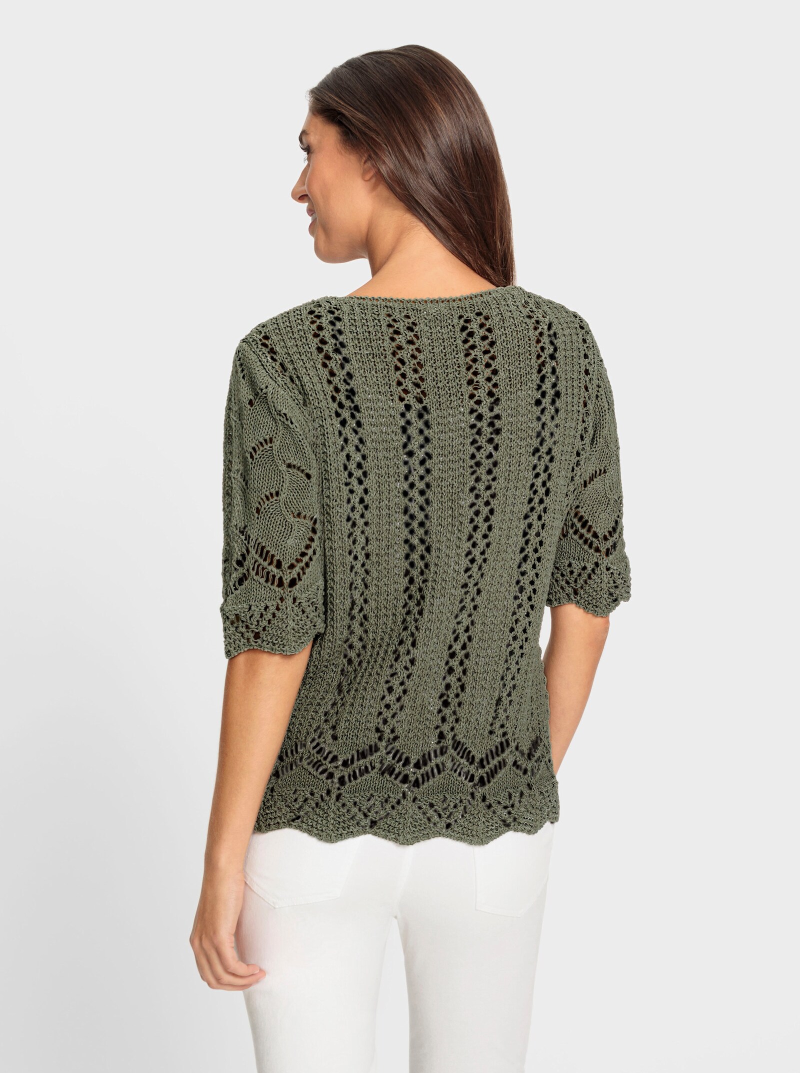 heine Ajourpullover mit Wellenkante - khaki