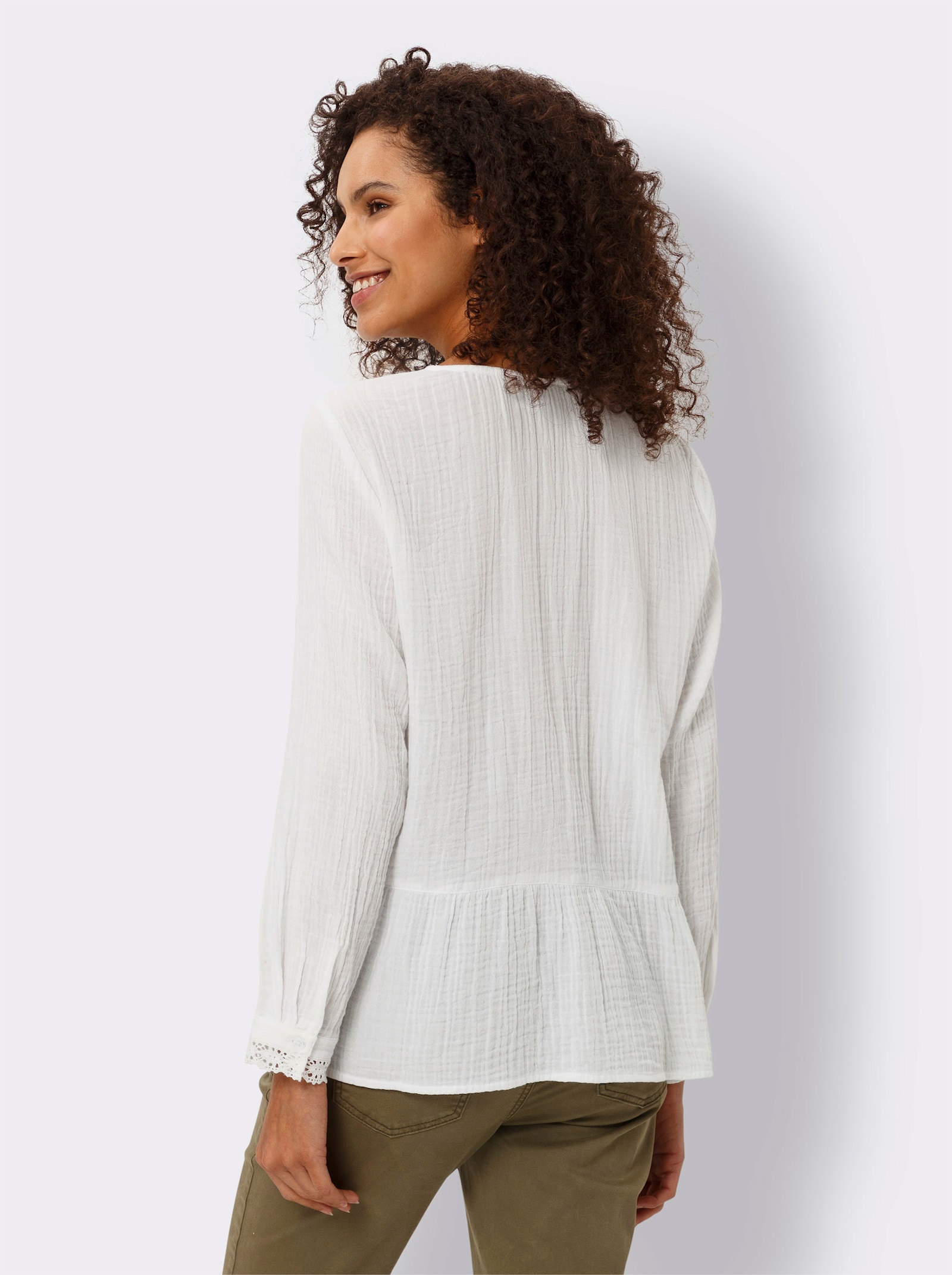 heine Langarm-Bluse mit Schößchen - ecru