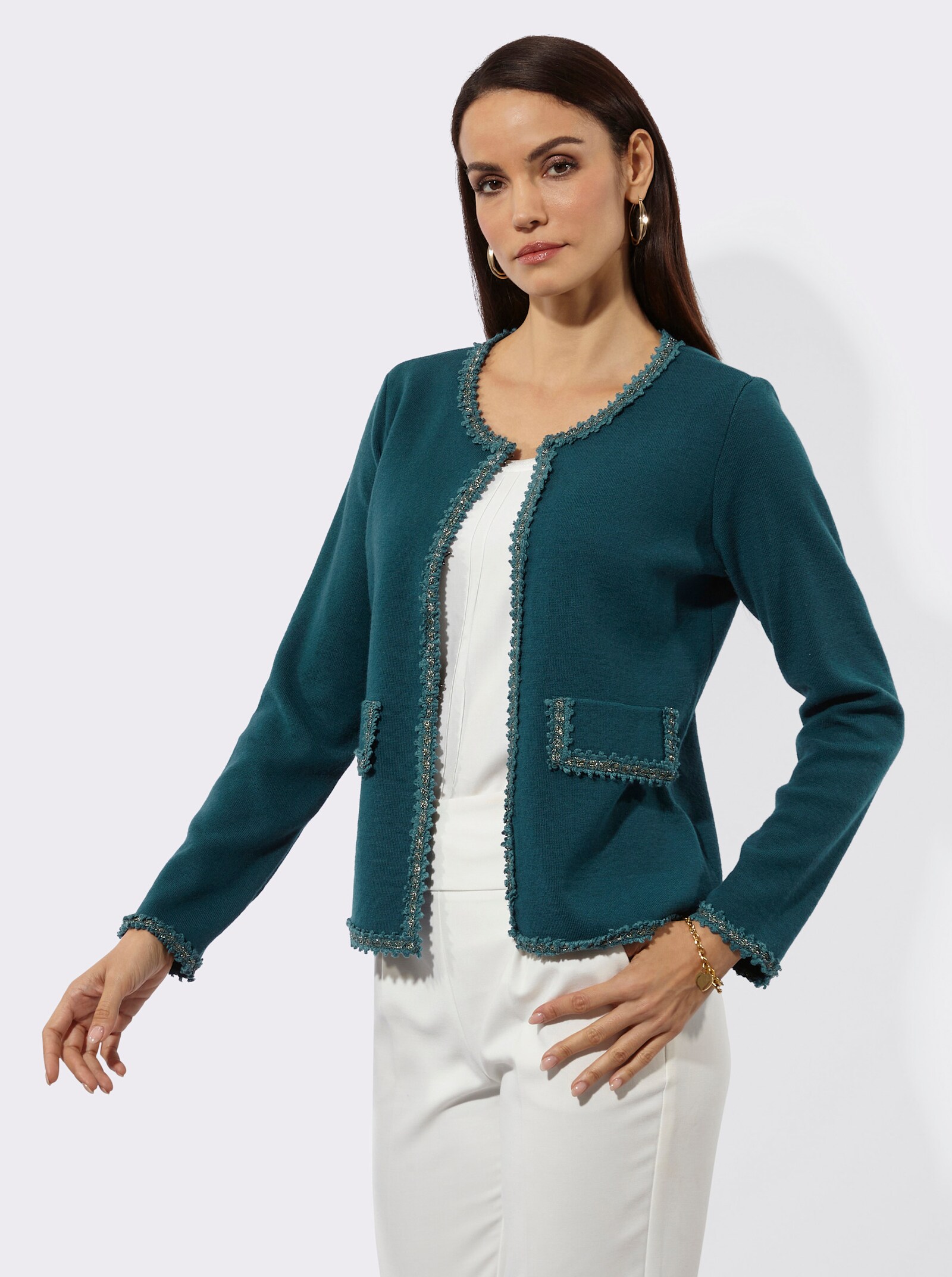 Strickjacke mit Woll-Anteil - petrol