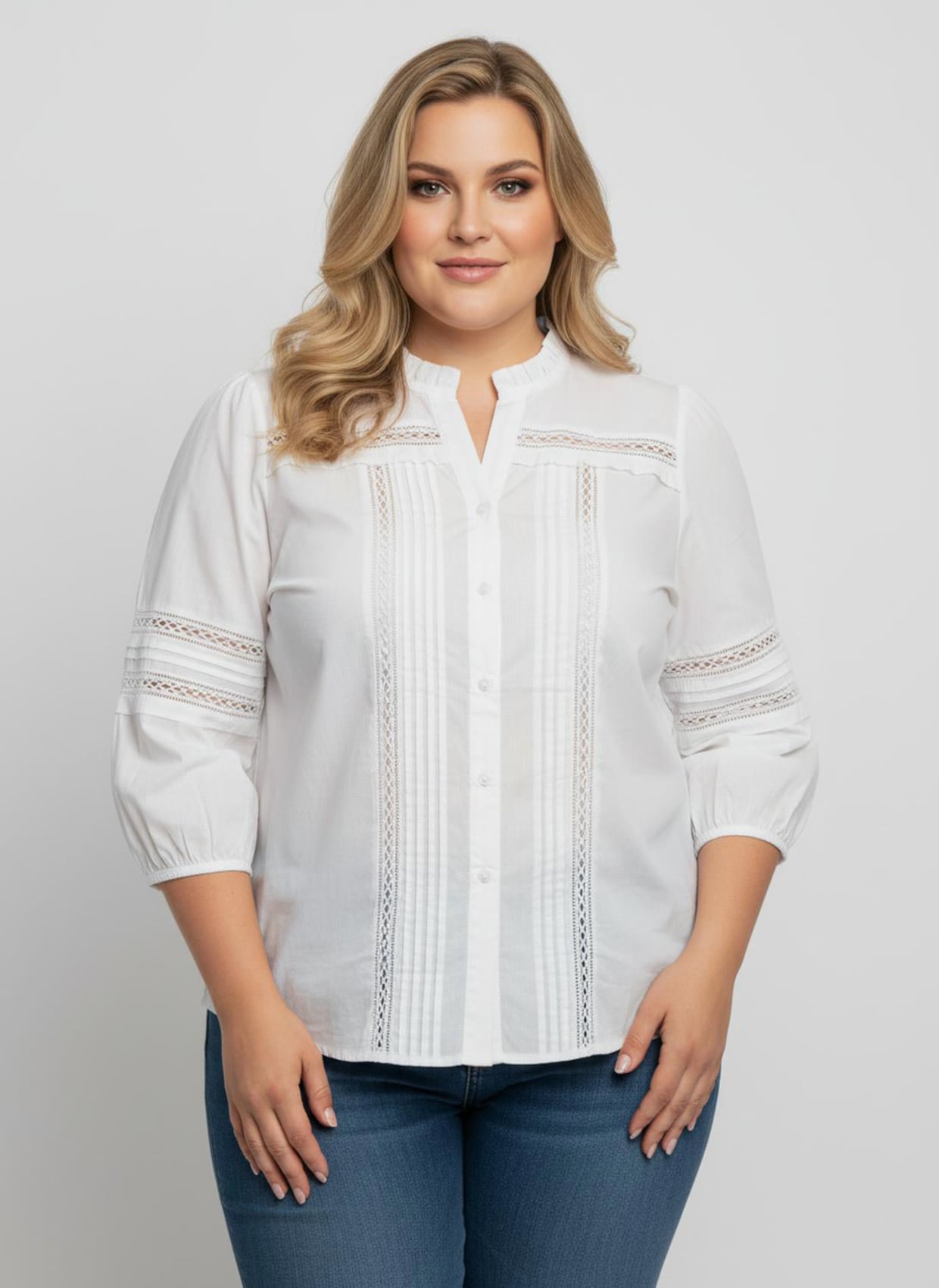 Baumwollbluse mit stoffüberzogenen Knöpfen - ecru