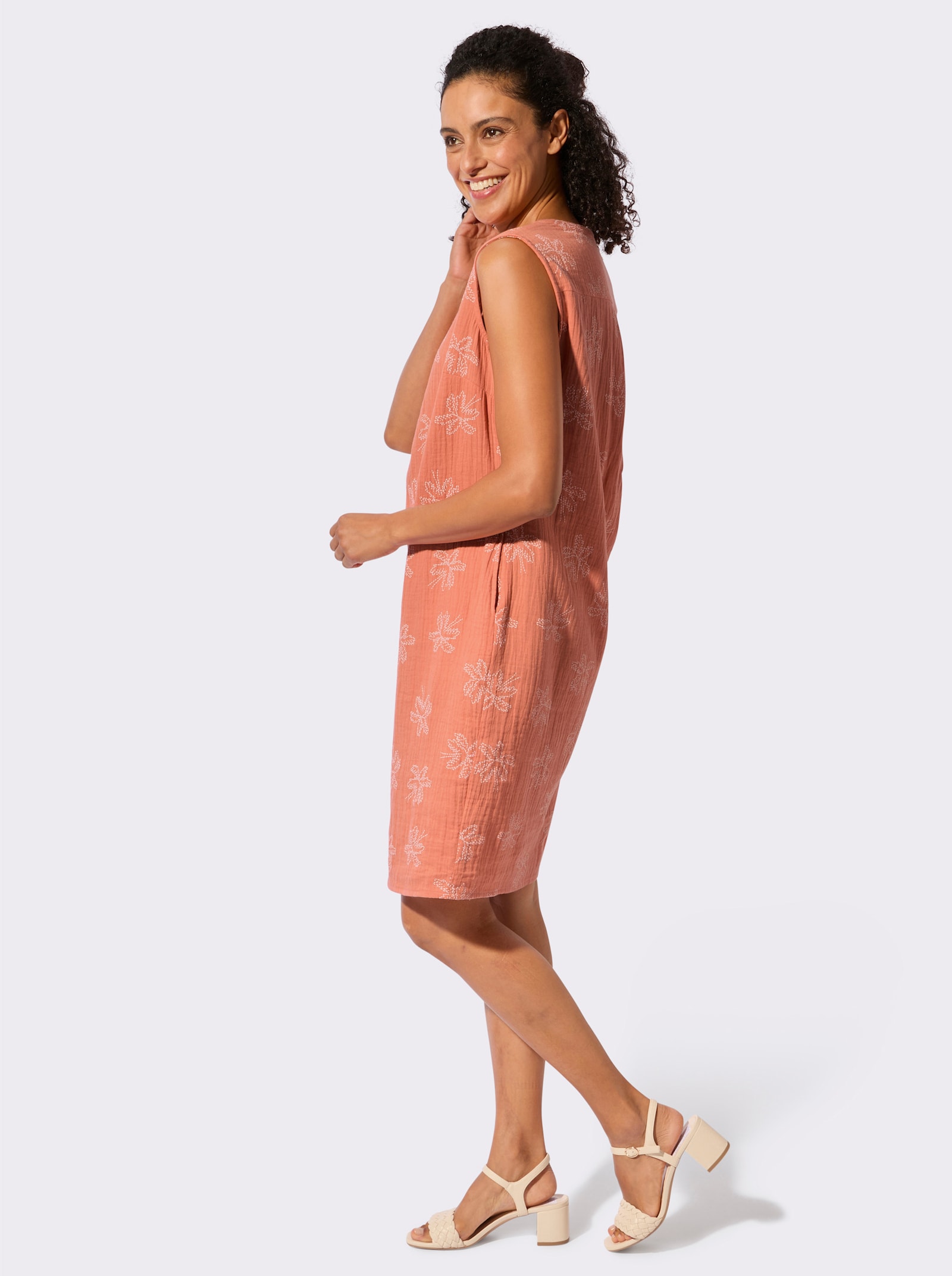 Baumwollkleid in Musselin-Qualität - papaya-ecru