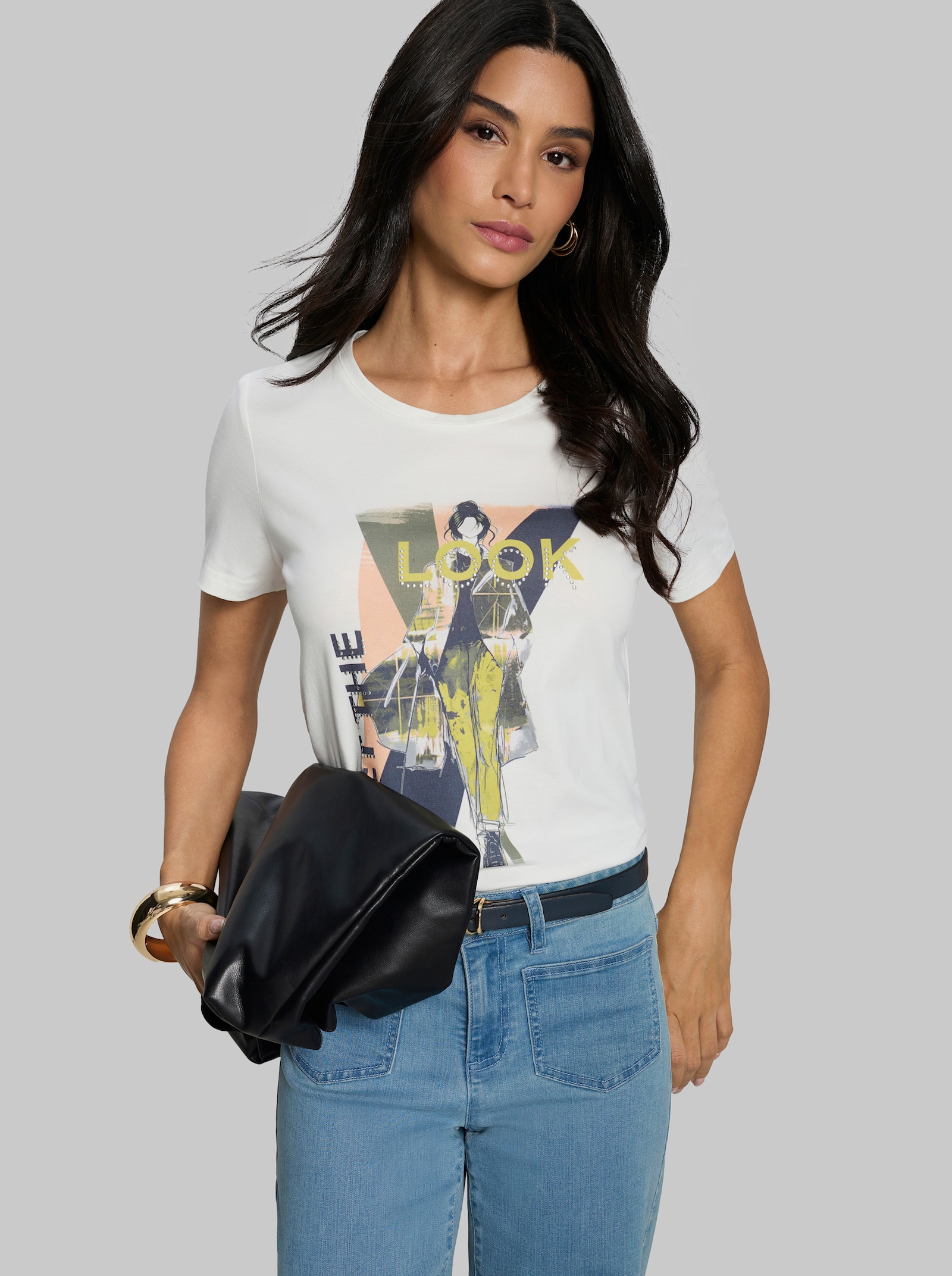 heine T-Shirt mit Print und Ziernieten - ecru
