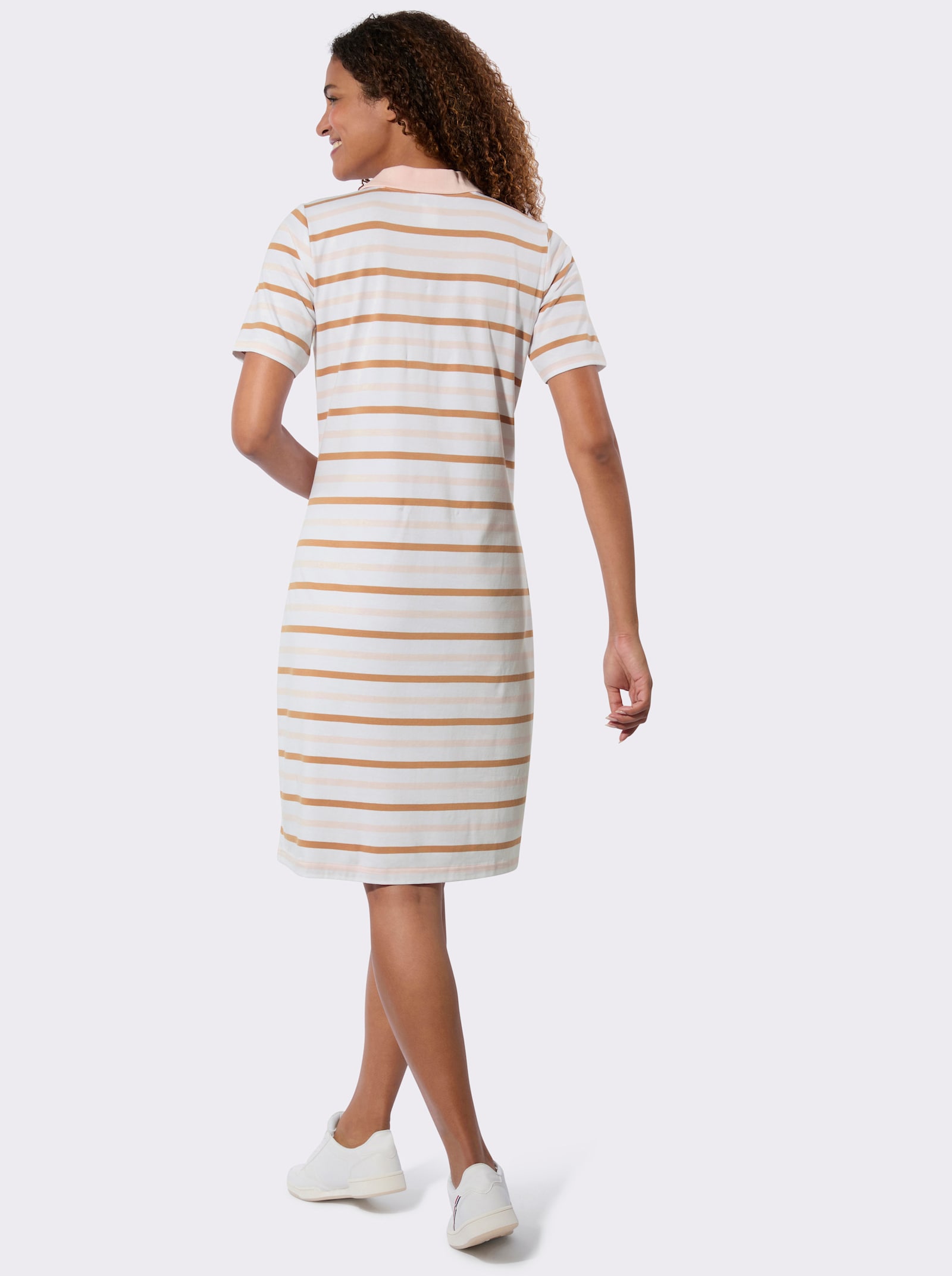 Polokleid im garngefärbten Ringel-Dessin - hellrosé-camel-geringelt