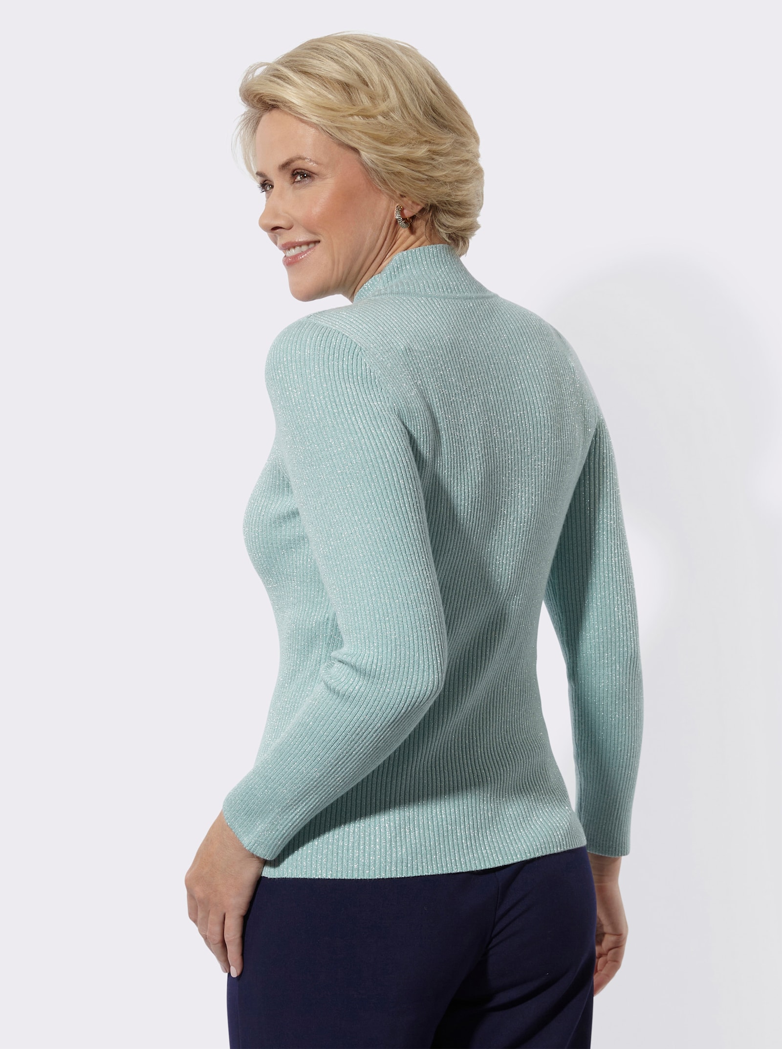 Stehkragenpullover mit Glanzgarn - mint-meliert