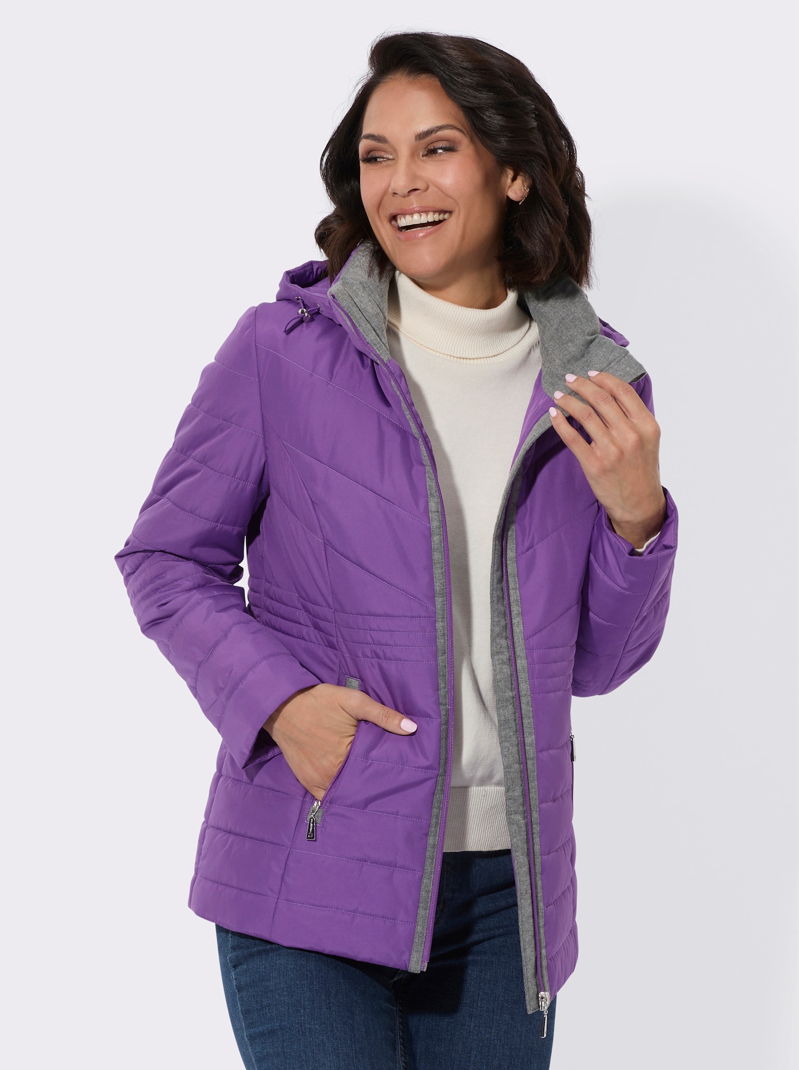 Steppjacke mit Flanell-Details - lila