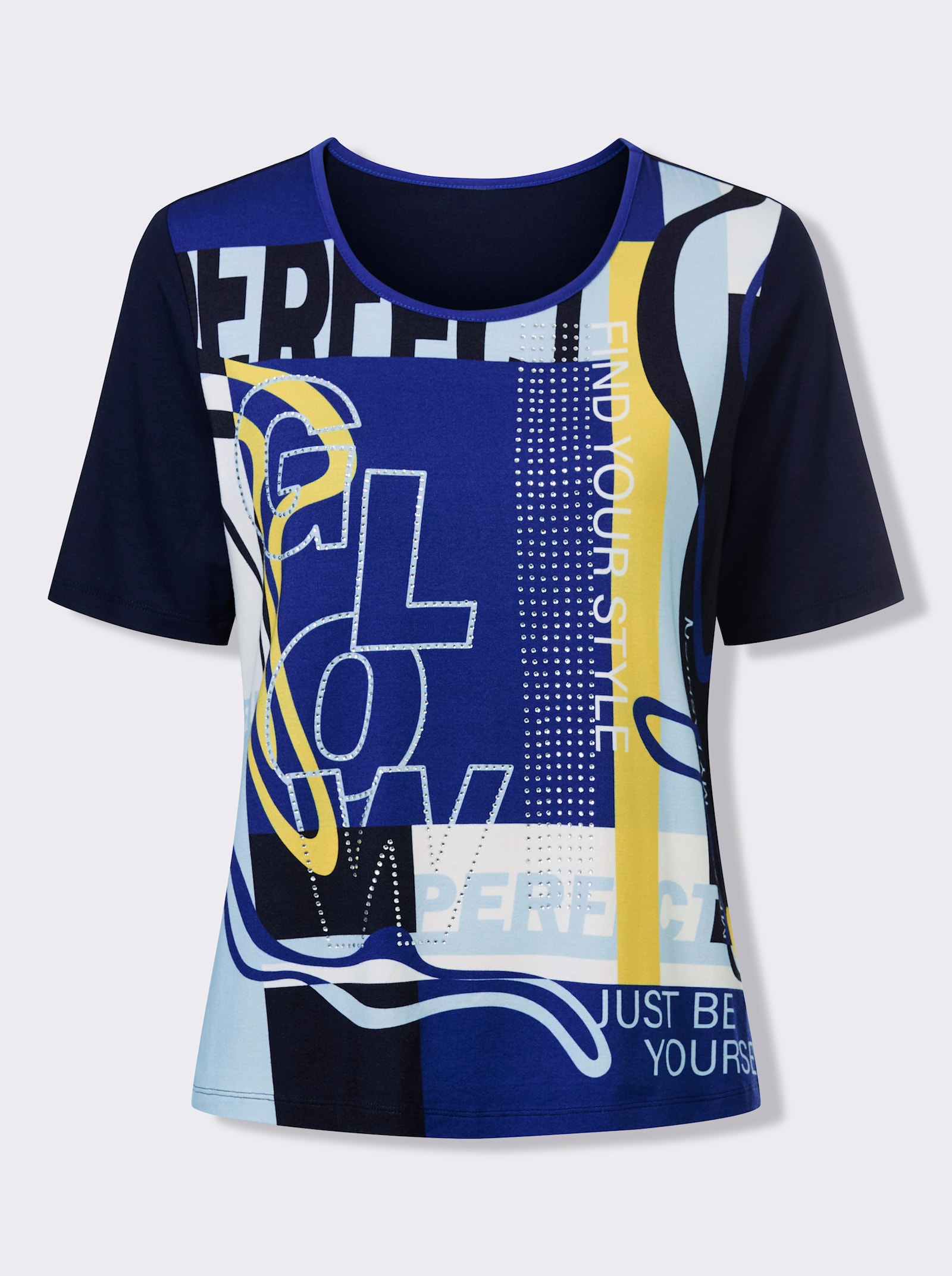 Kurzarmshirt mit einfarbigem Rückenteil - weiß-marine-bedruckt