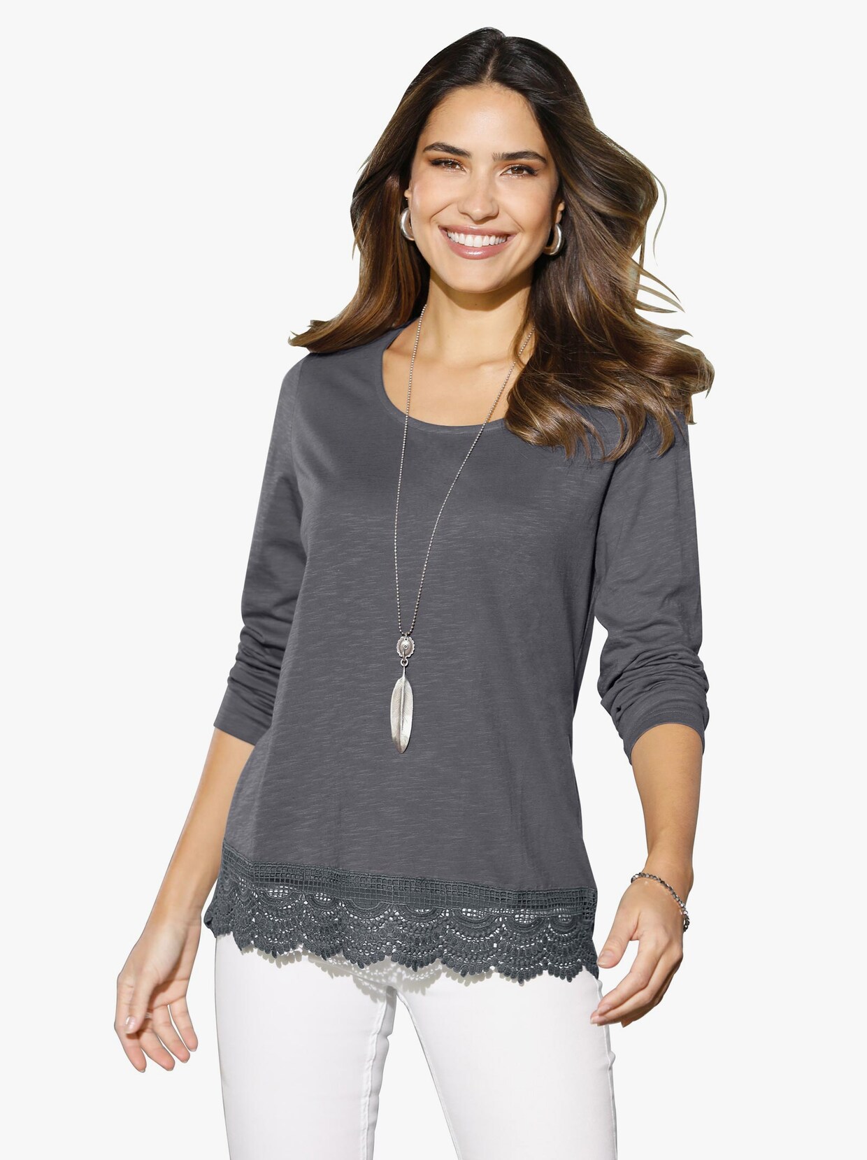 Shirt met ronde hals - antraciet