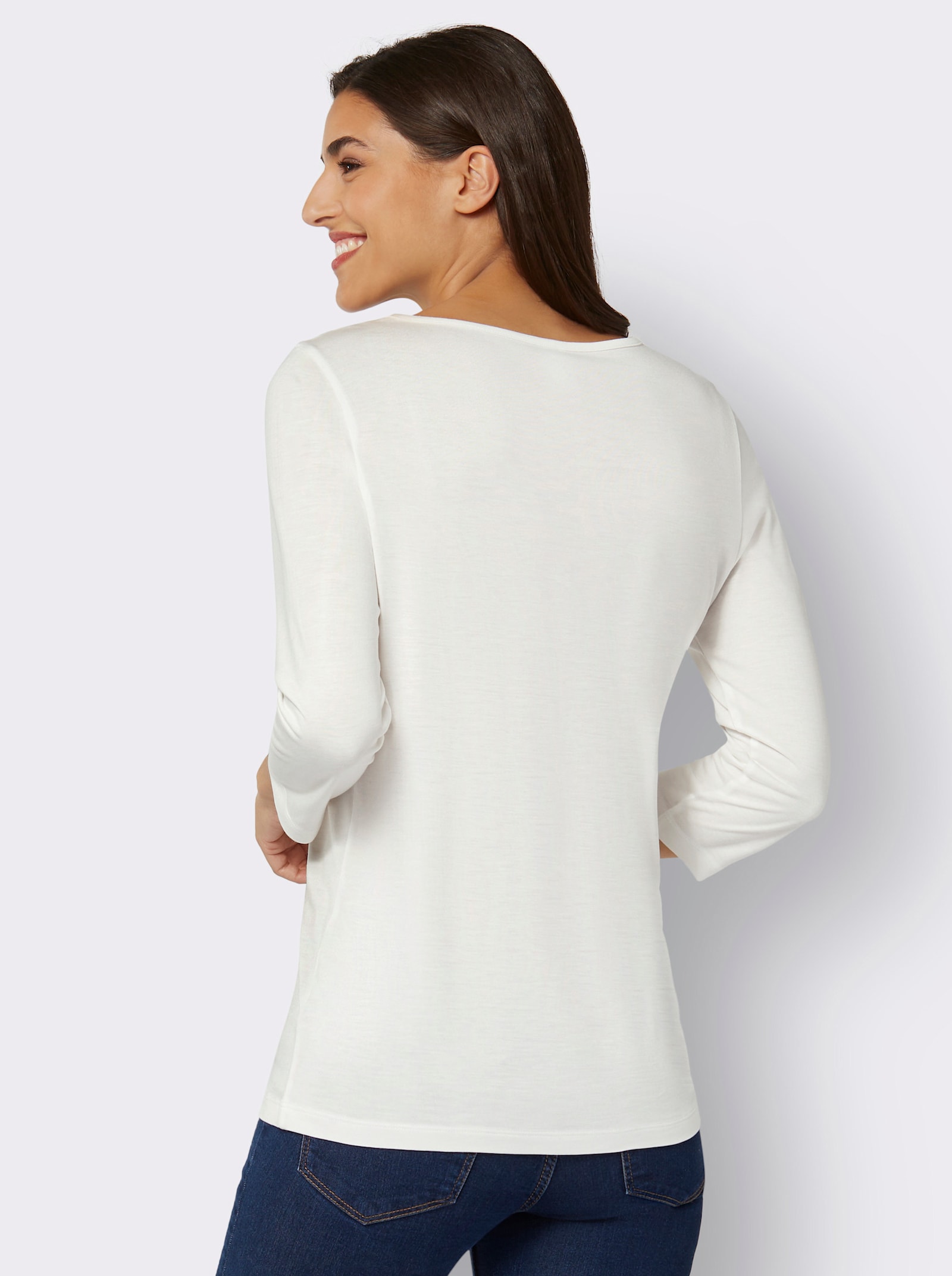 3/4-Arm-Shirt mit glänzendem Foliendruck - ecru