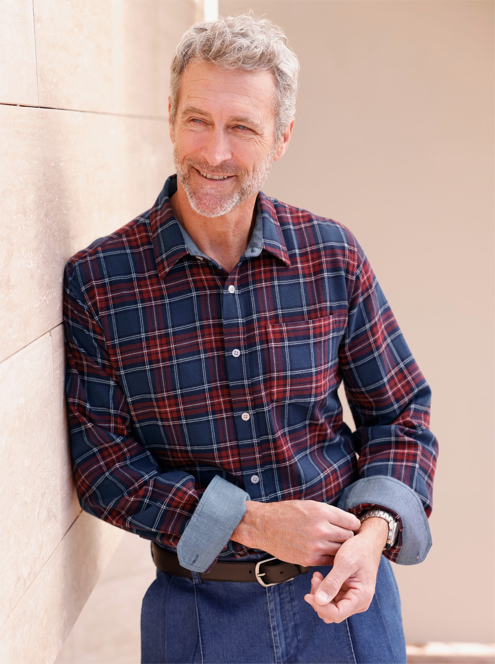 Marco Donati Langarmhemd in Flanell-Qualität - marine-kirsche-kariert