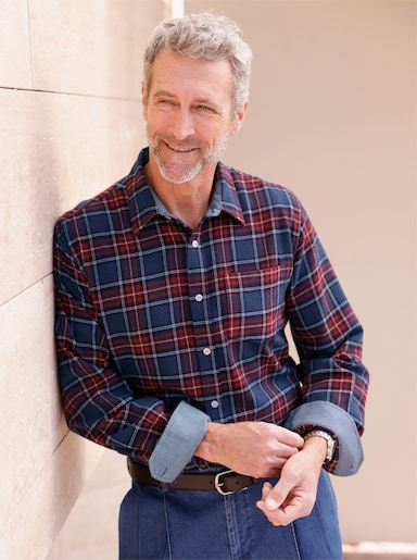 Marco Donati Langarmhemd in Flanell-Qualität - marine-kirsche-kariert
