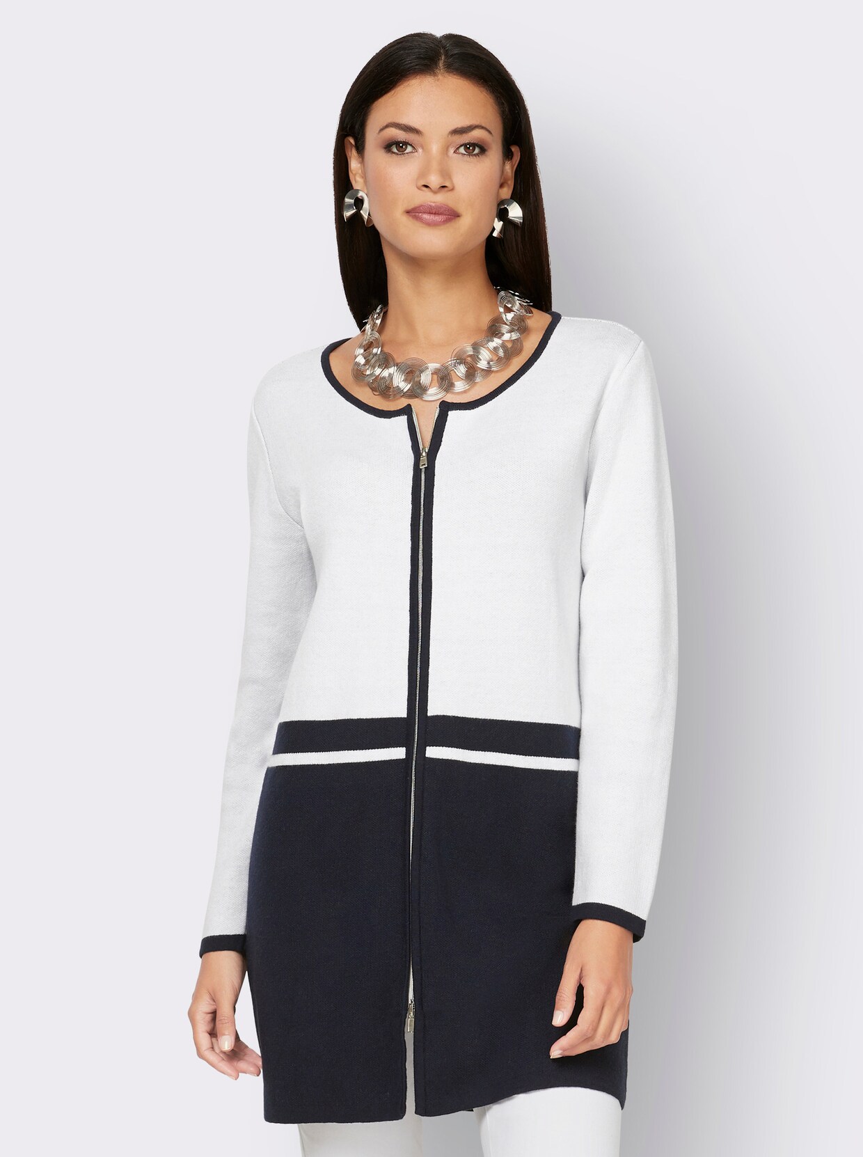 Strickjacke - marine-ecru