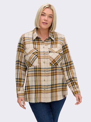 Flanellbluse mit mehrfarbigem Webkaro - ocker-elfenbein-kariert