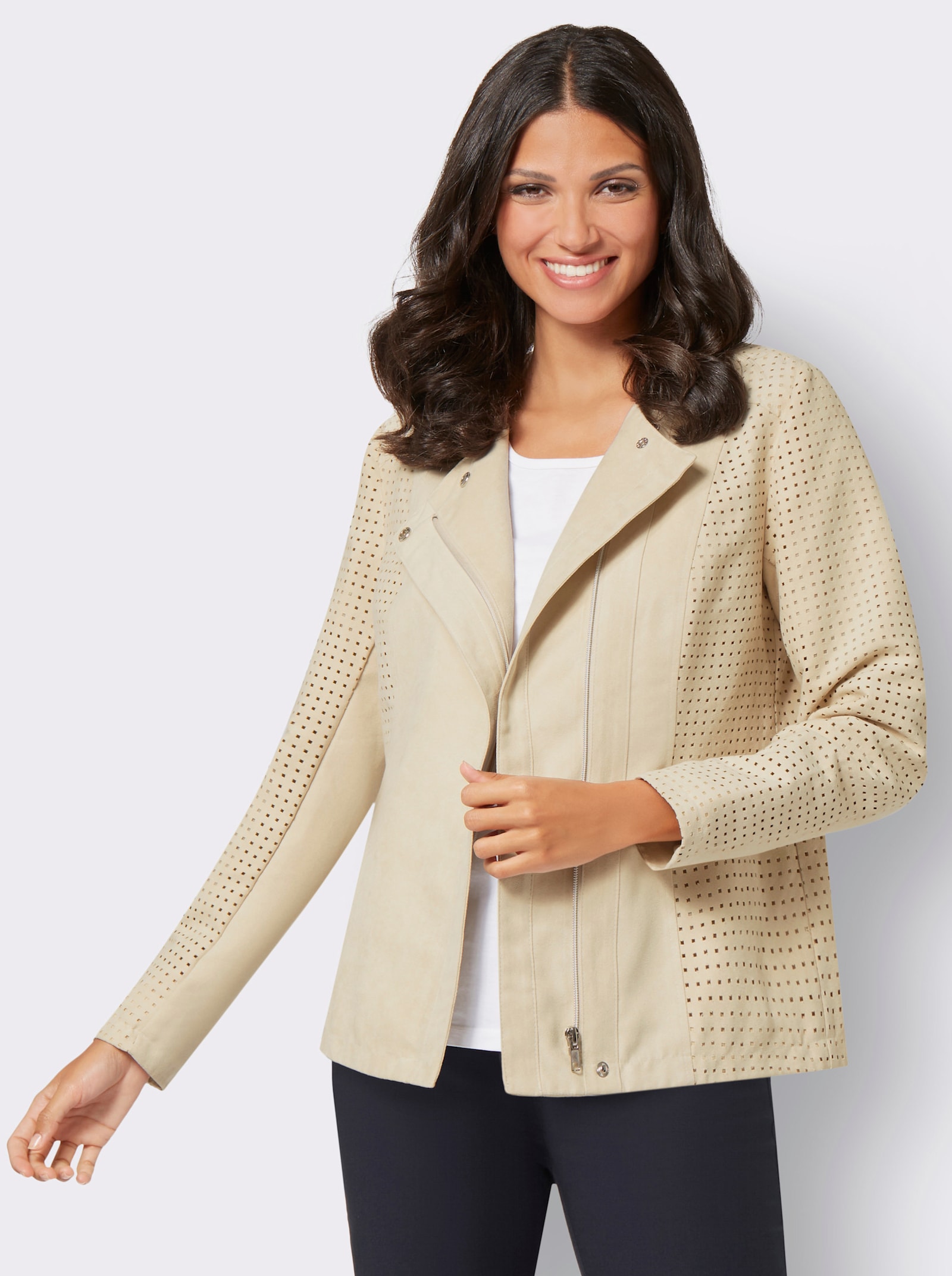 Lederimitatjacke mit Lasercut-Muster - sand