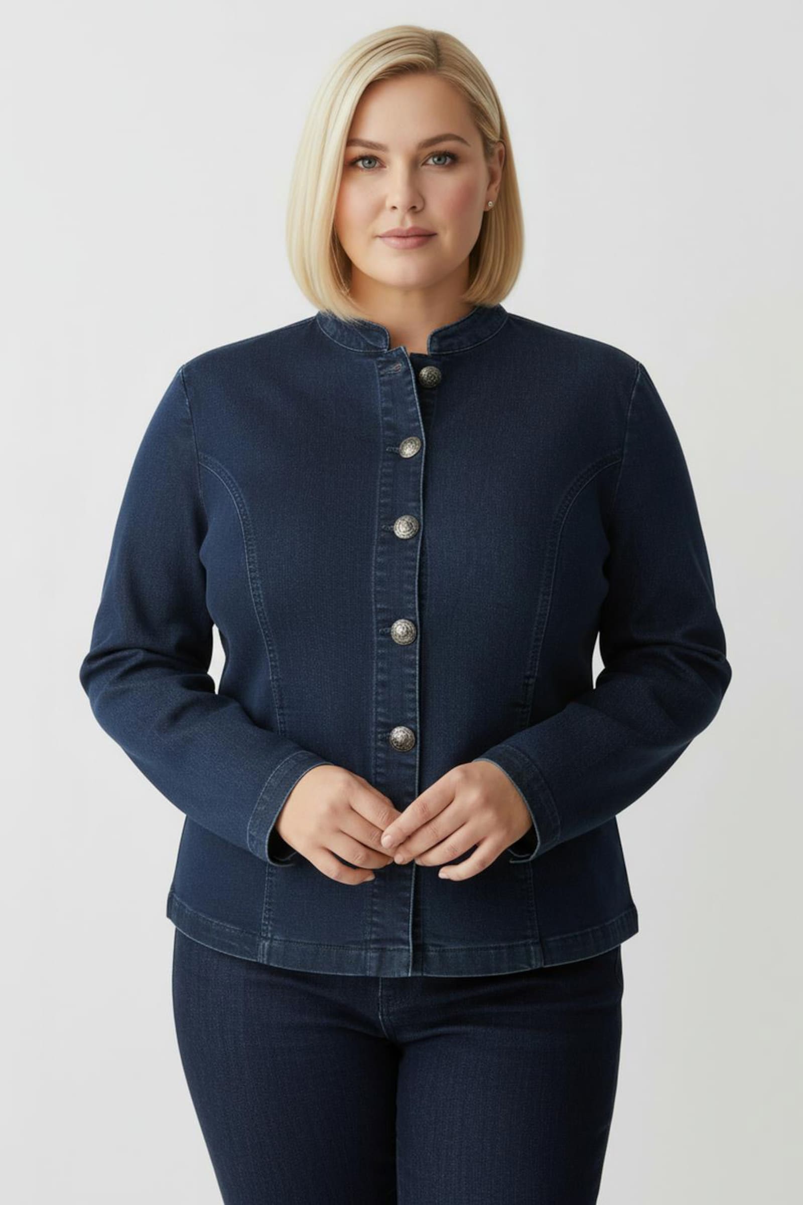 Jeansblazer mit Trachtenknöpfen - blue-stone-washed