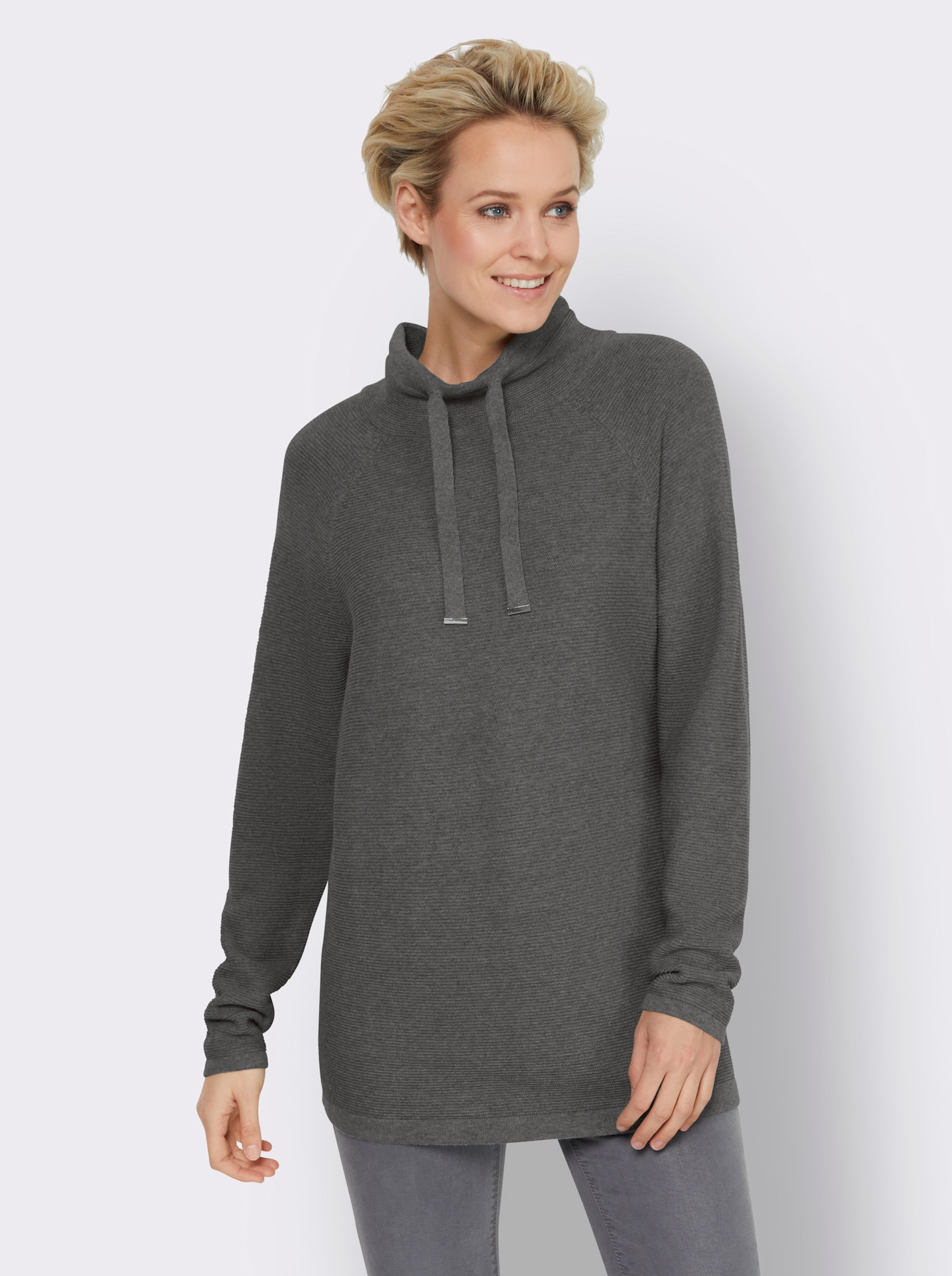 heine Stehkragenpullover mit Zierbändern - grau-meliert