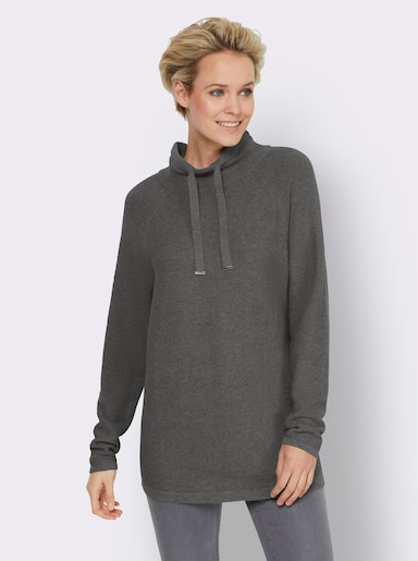 heine Stehkragenpullover mit Zierbändern - grau-meliert