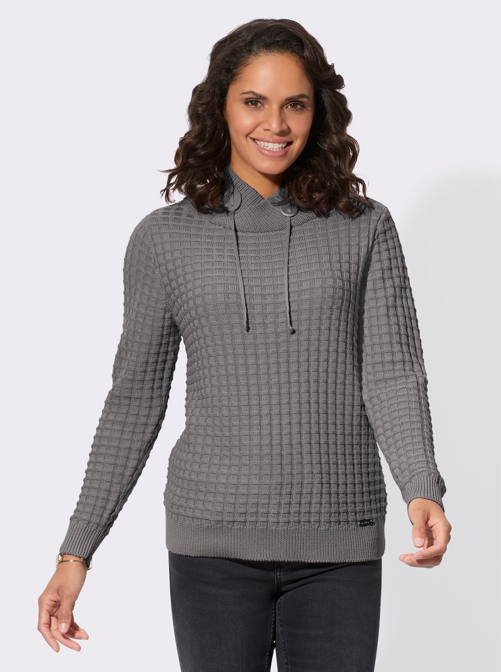 Langarm-Pullover mit asymmetrischem Rollkragen - grau