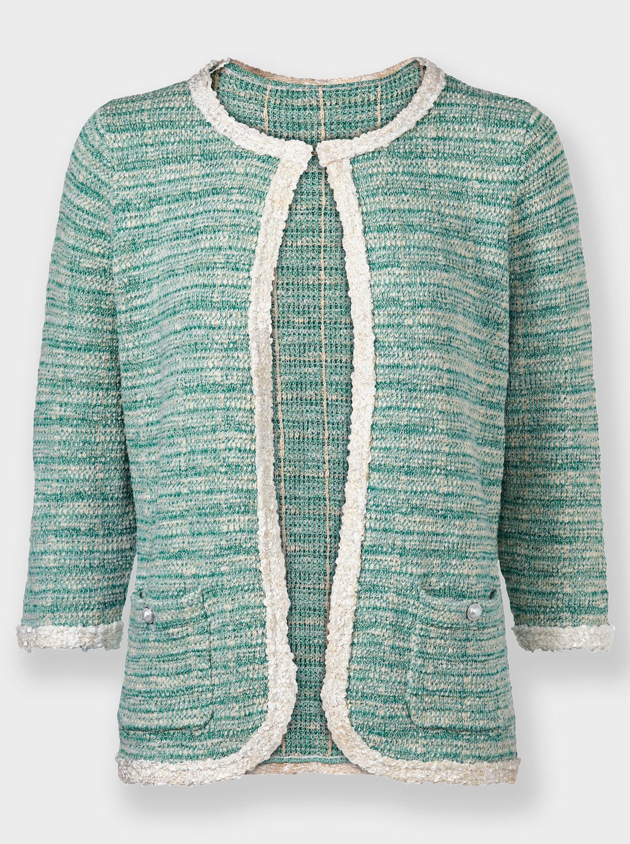 Strickjacke - mint-ecru-gemustert