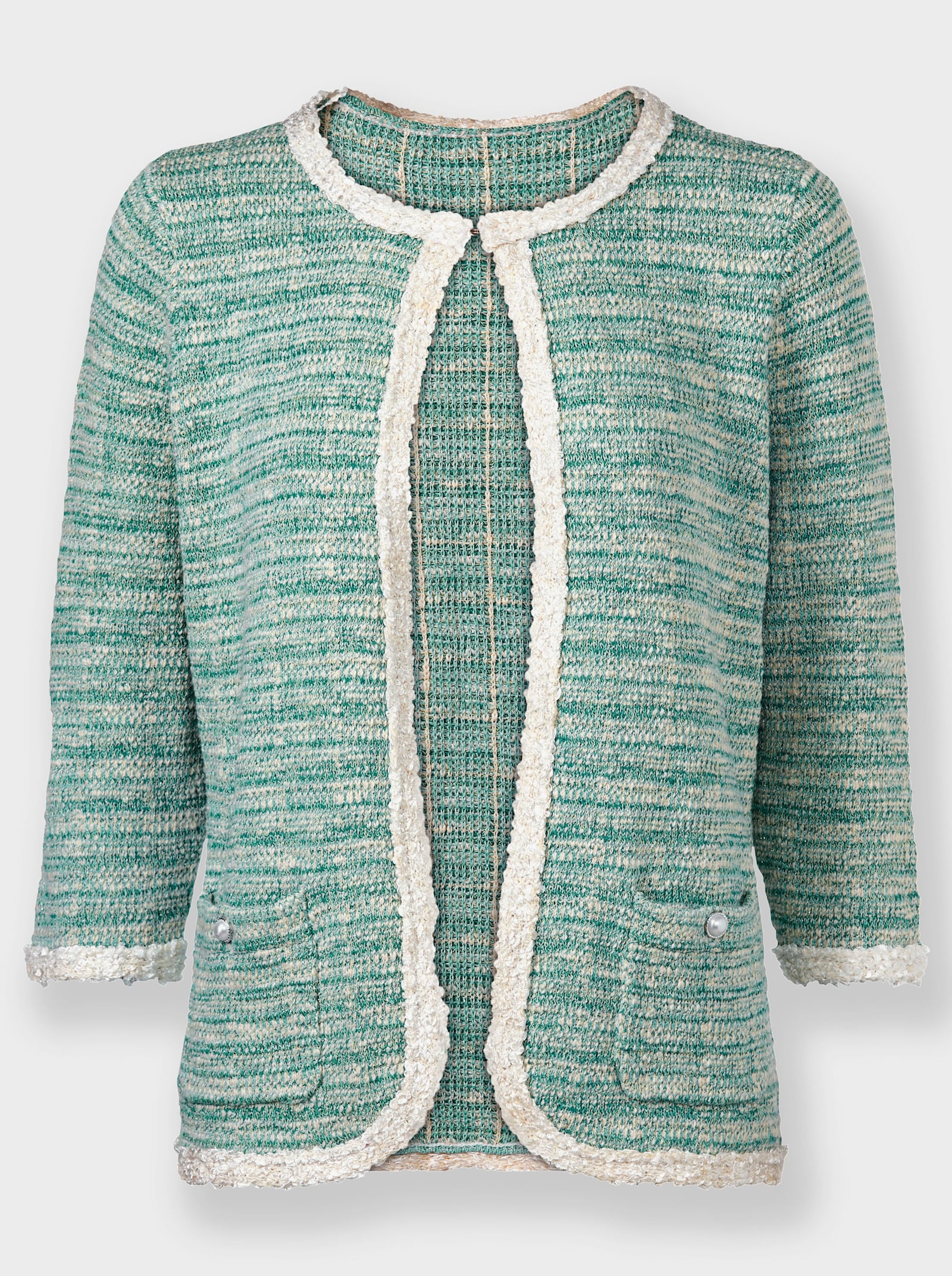 Strickjacke in Jacquard-Qualität - mint-ecru-gemustert