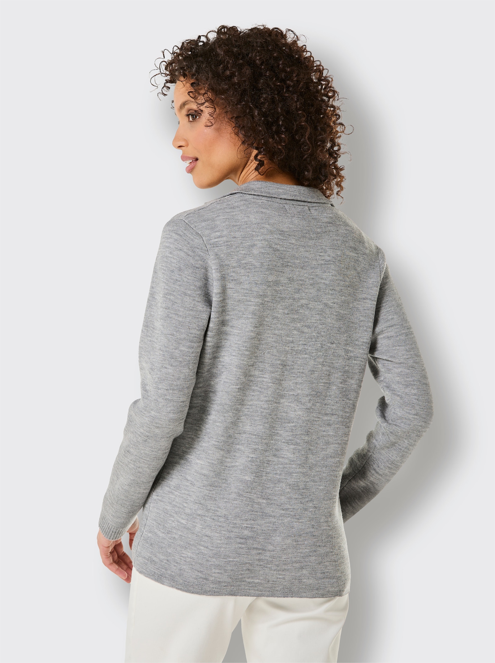 CREATION L PREMIUM Strickjacke mit 1-Knopf-Verschluss - steingrau-meliert